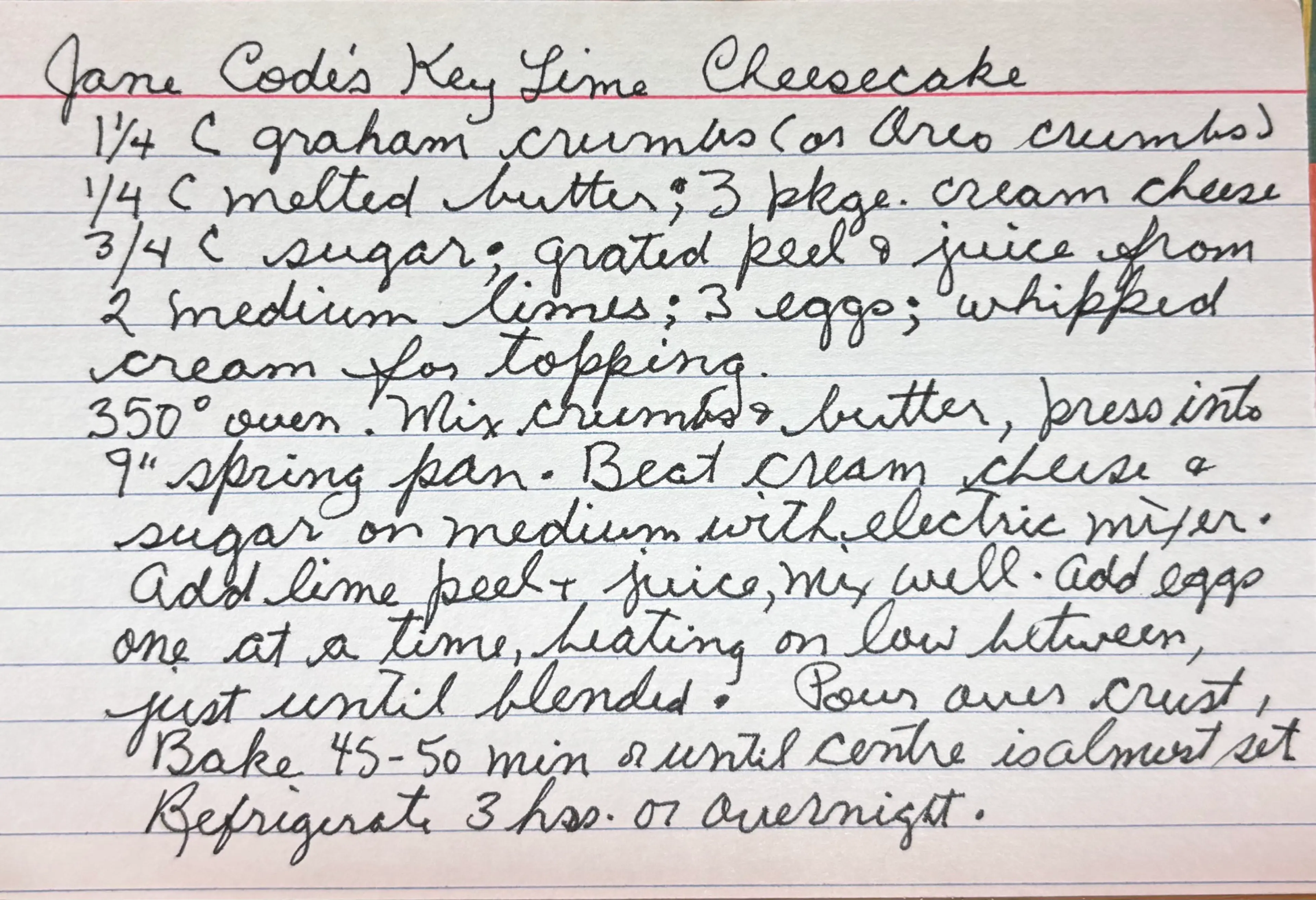 Jane Code's Key Lime Cheesecake