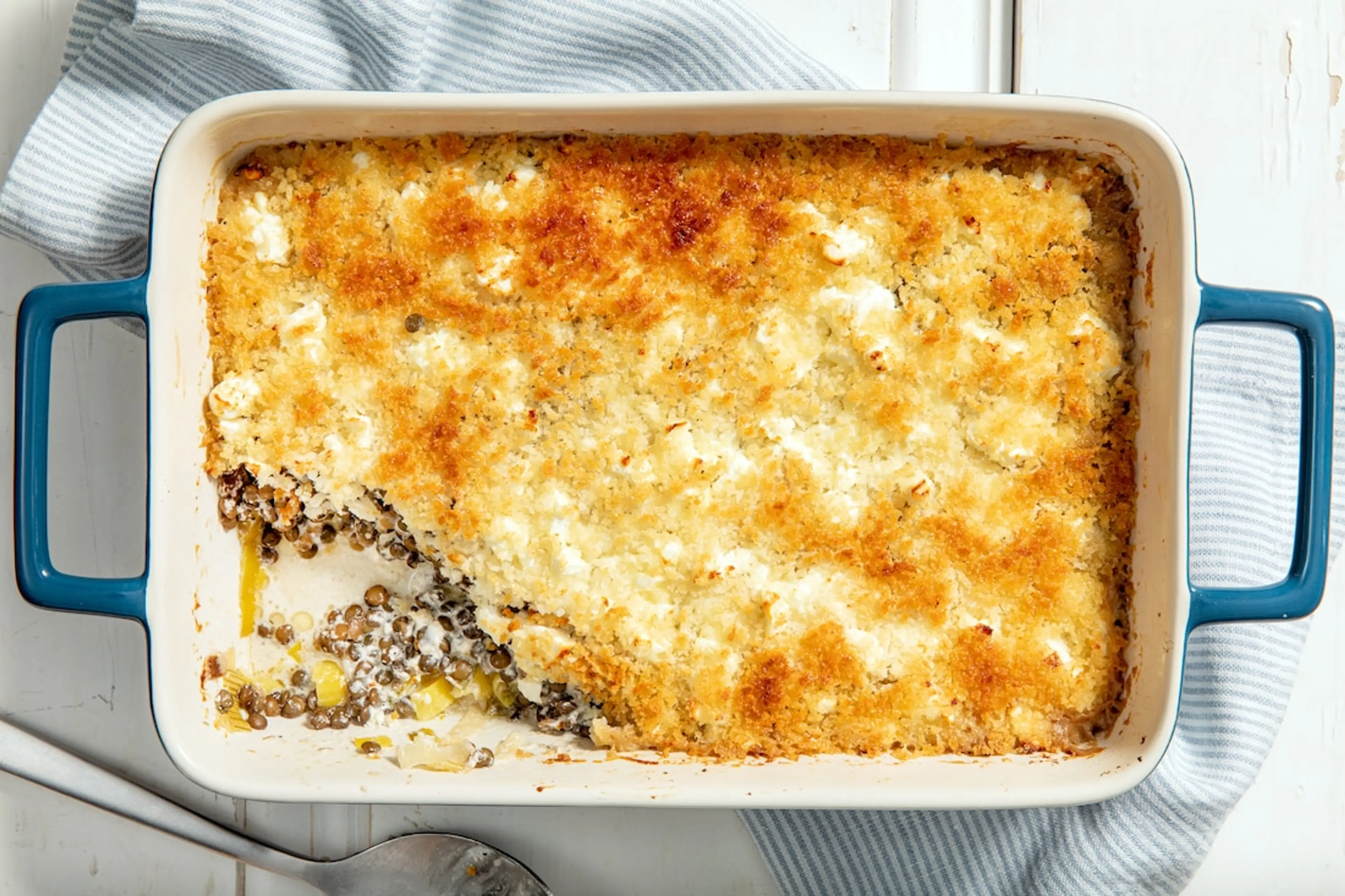 Leek and French Lentil Gratin With Feta