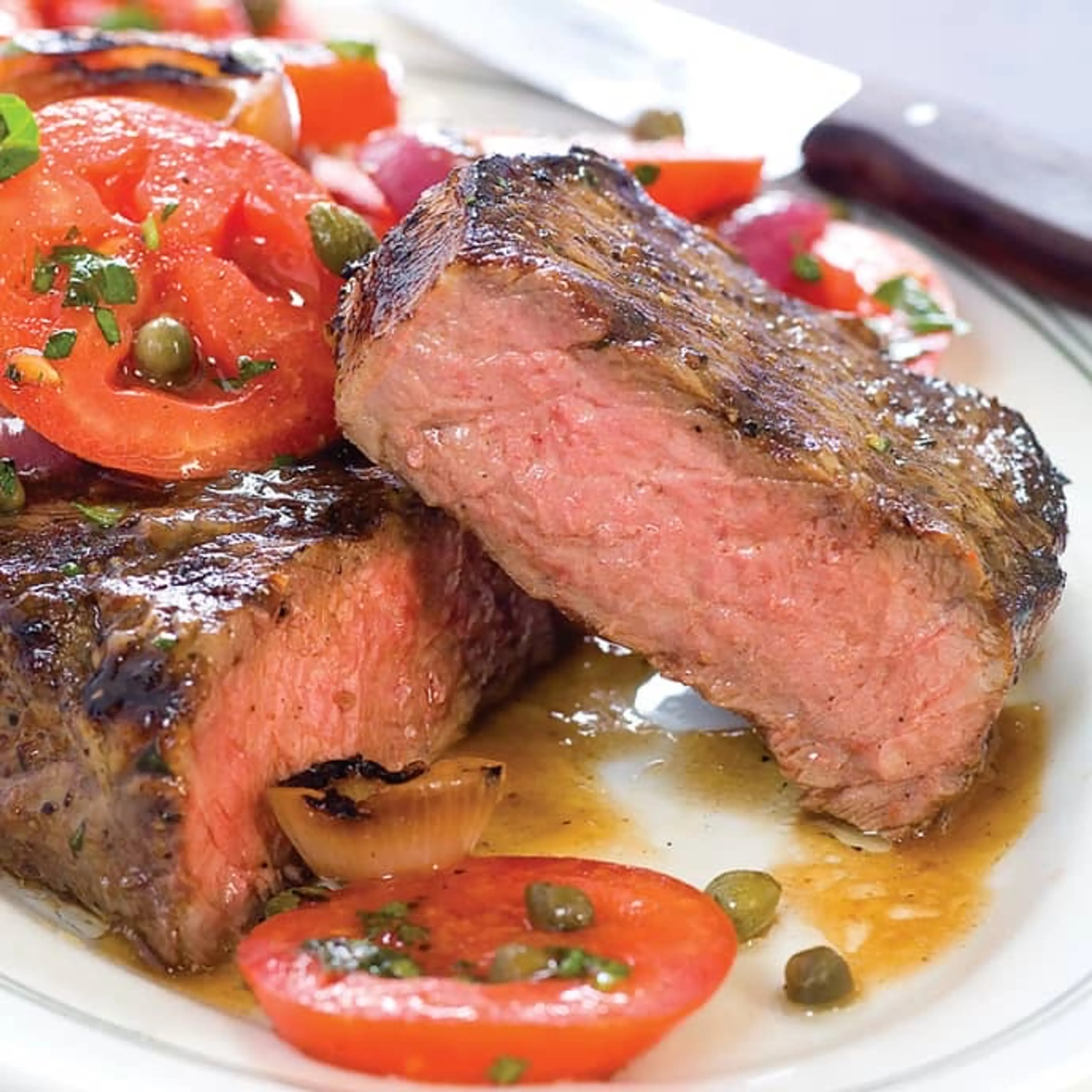 Grilled Steaks With Tomato Onion Salad (ATK)
