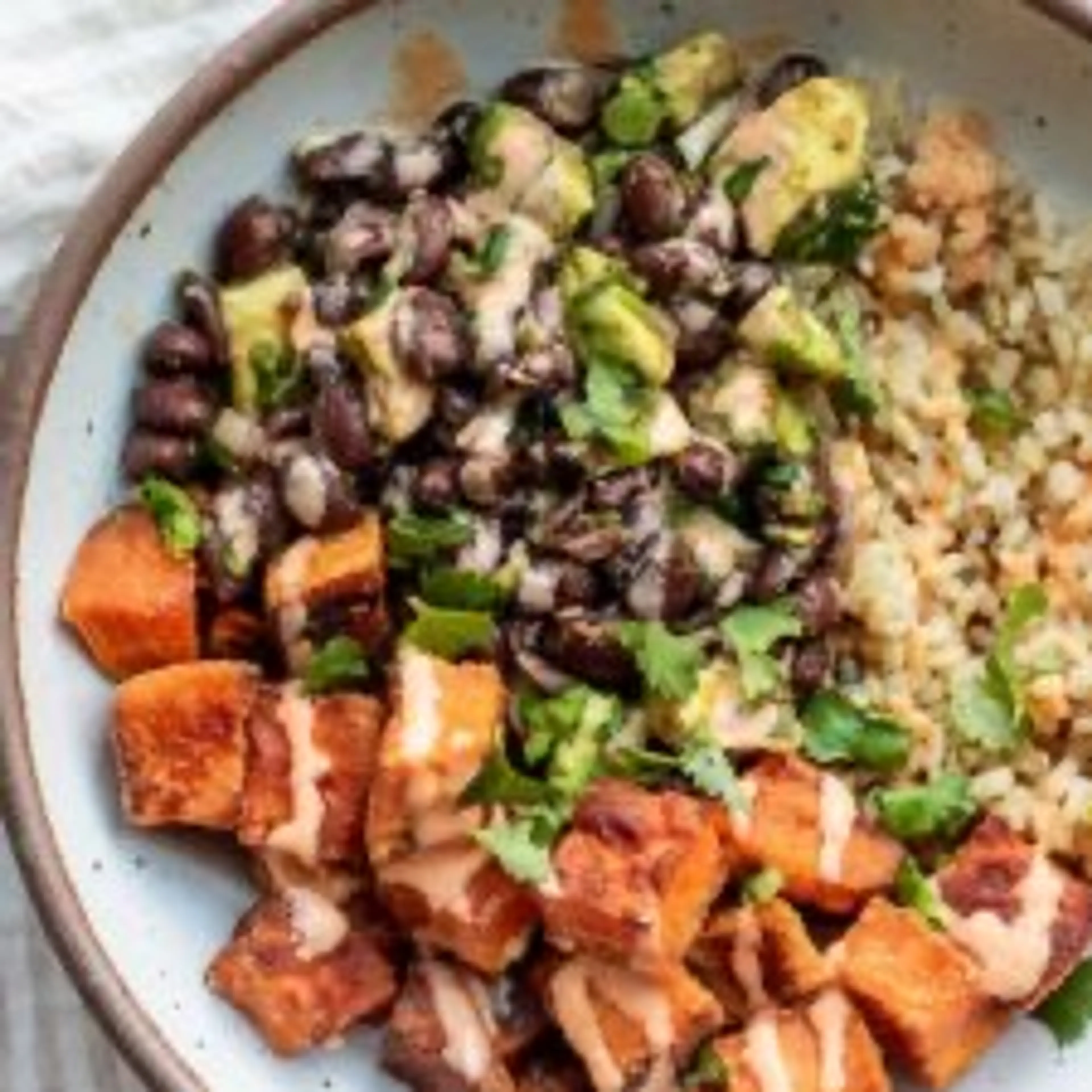 Crispy Roasted Sweet Potato Black Bean Bowl