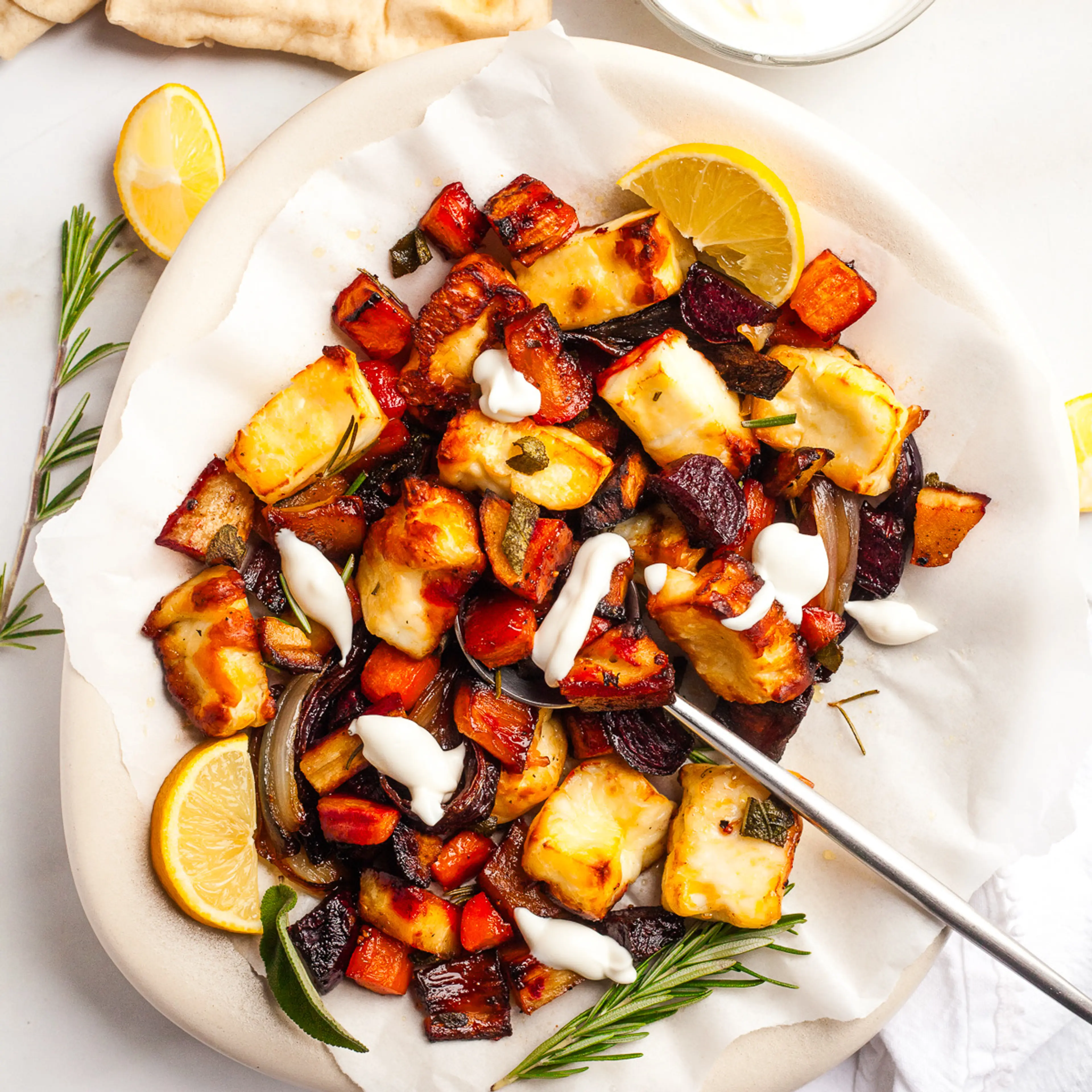 Roasted Root Vegetables with Halloumi