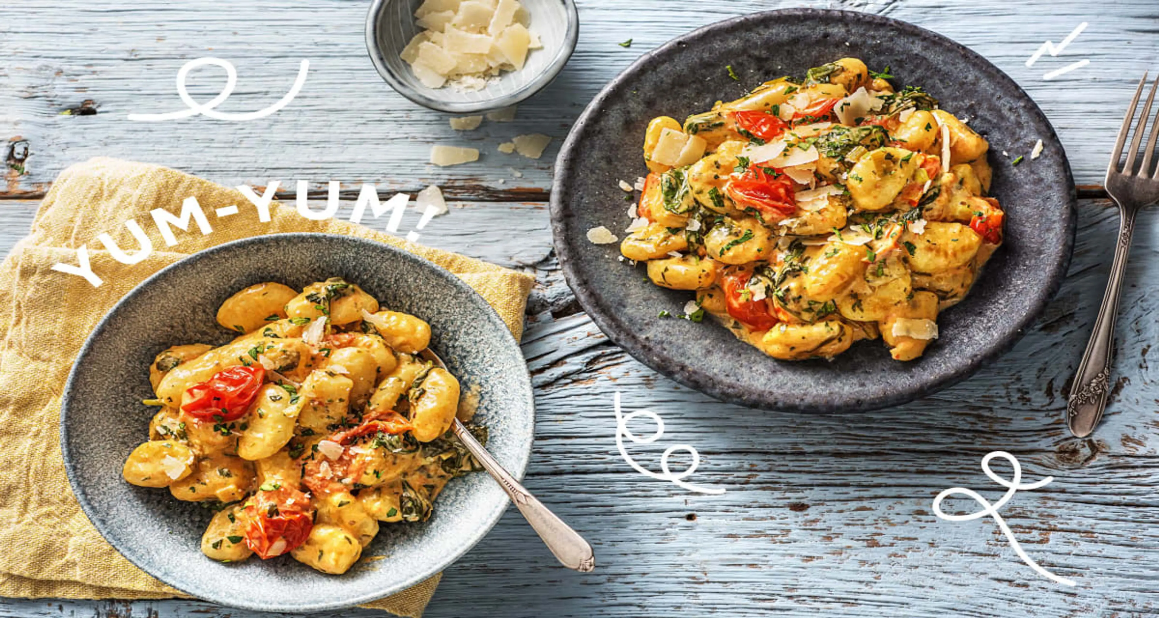 Gnocchi mit Bacon in cremiger Kirschtomaten-Babyspinat-Soße
