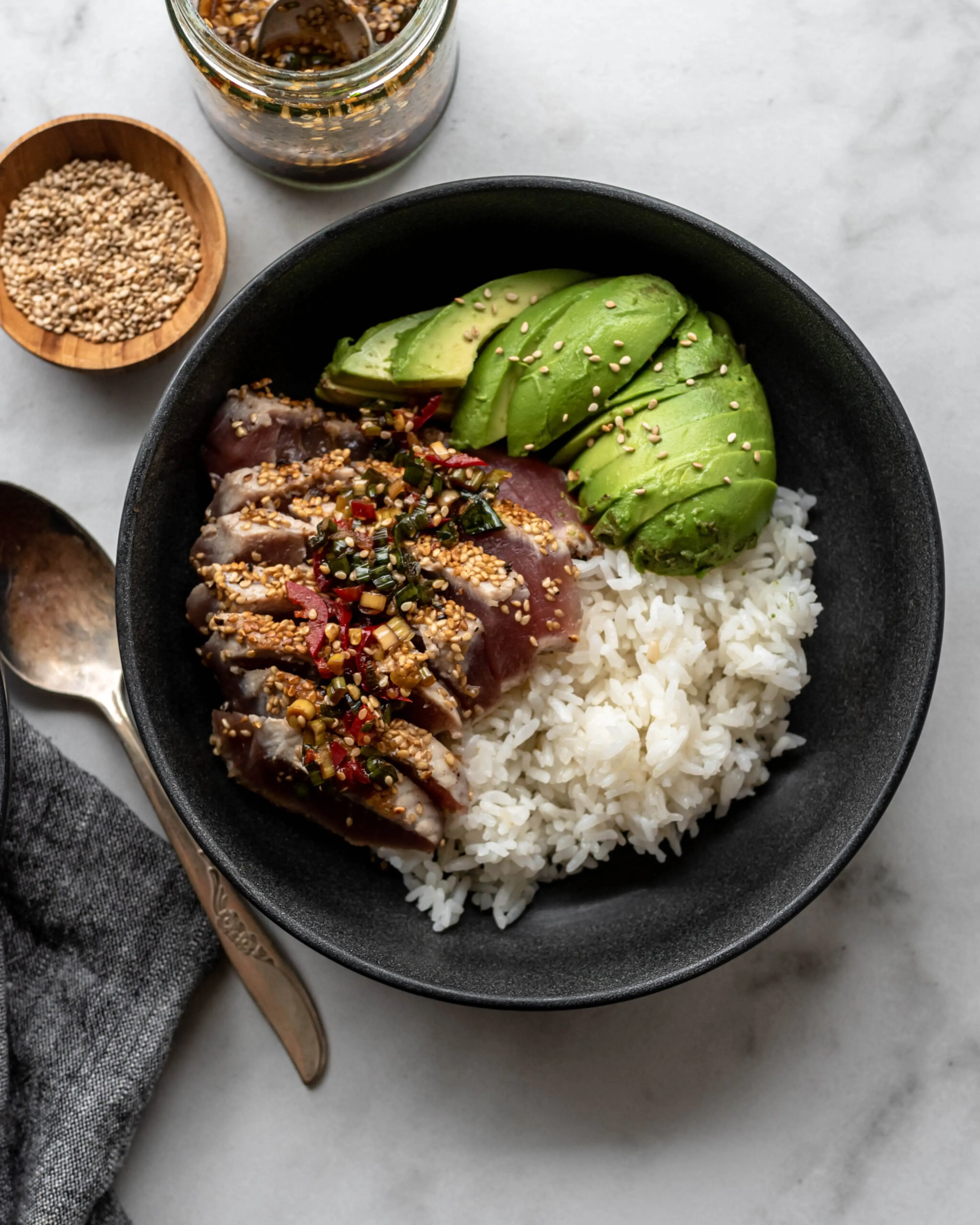 Sesame Seared Tuna Steaks with Korean dipping sauce