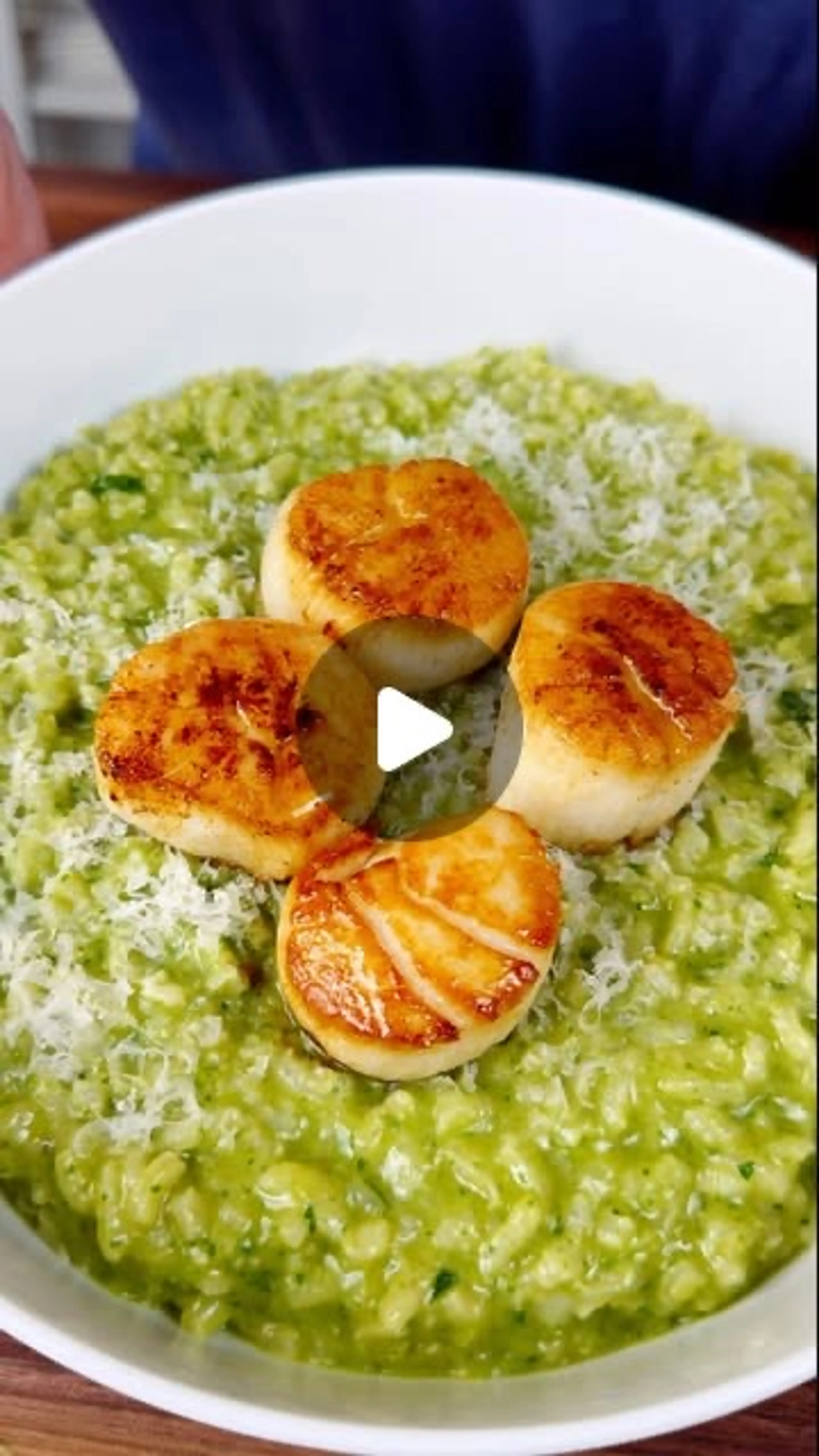 Seared Scallops over Arugula Pesto Risotto
