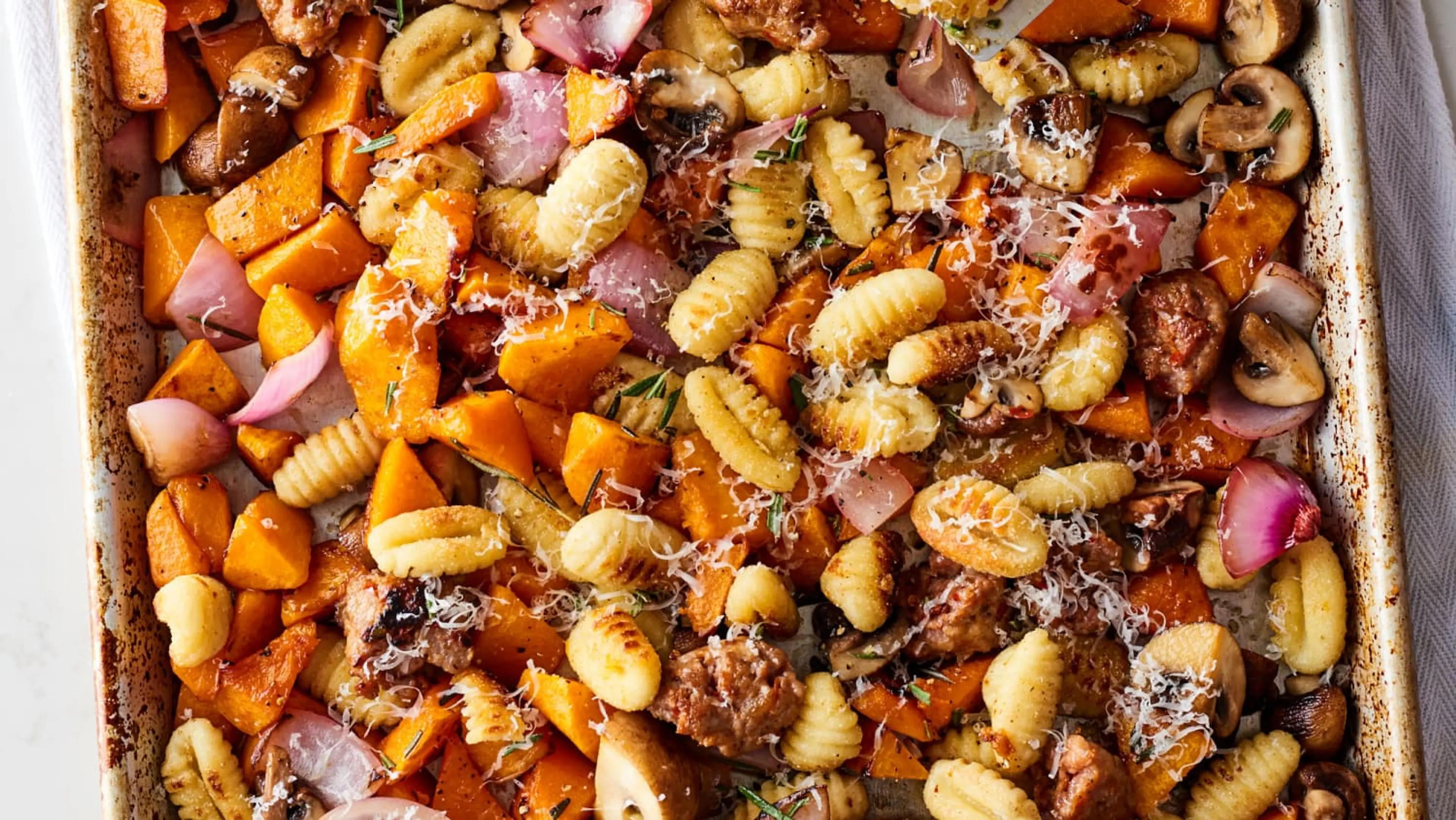 Crispy Sheet Pan Gnocchi with Roasted Veggies & Sausage