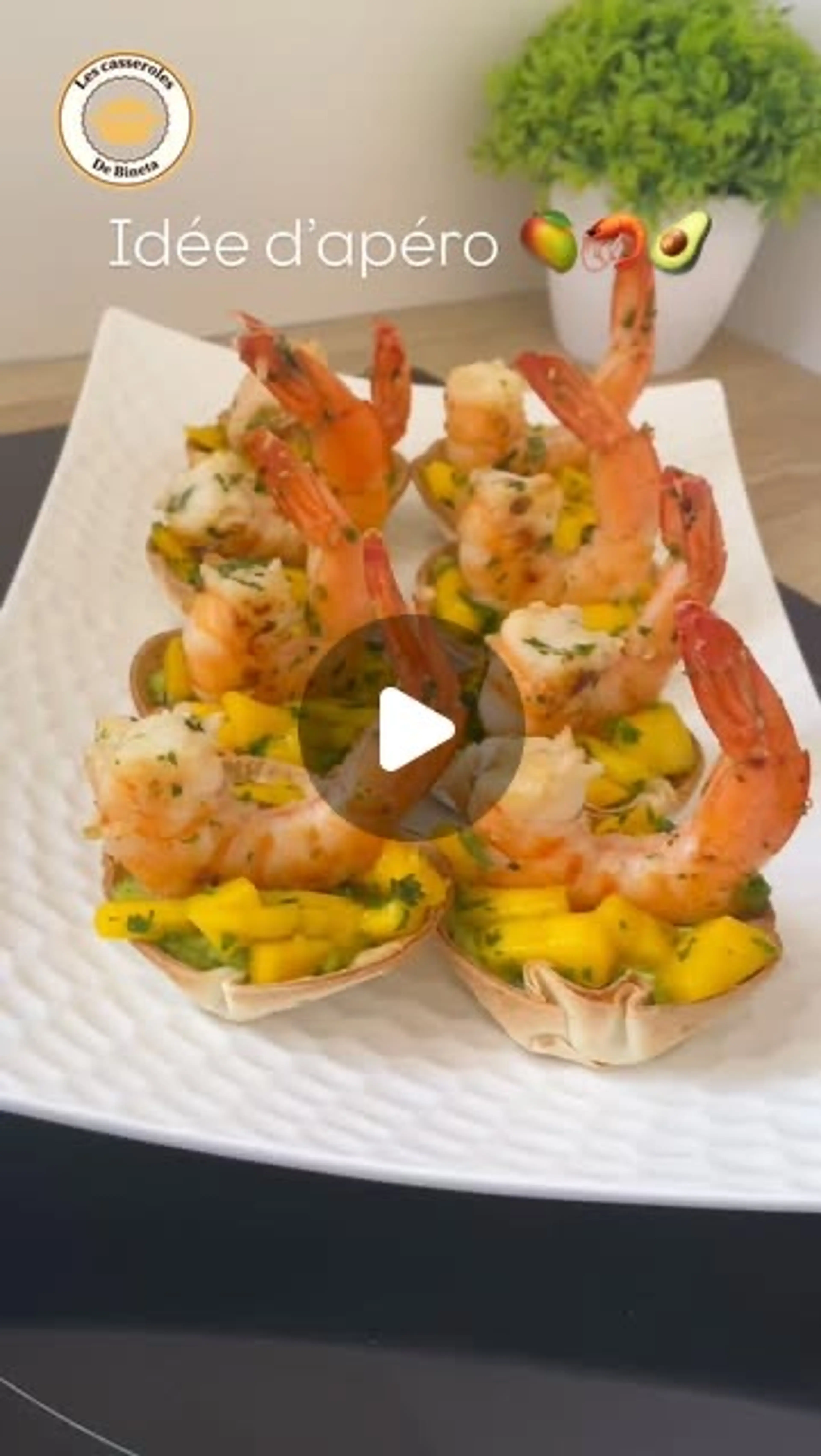 Flour Tortillas Cups, Shrimp, Guac & Mango Salsa