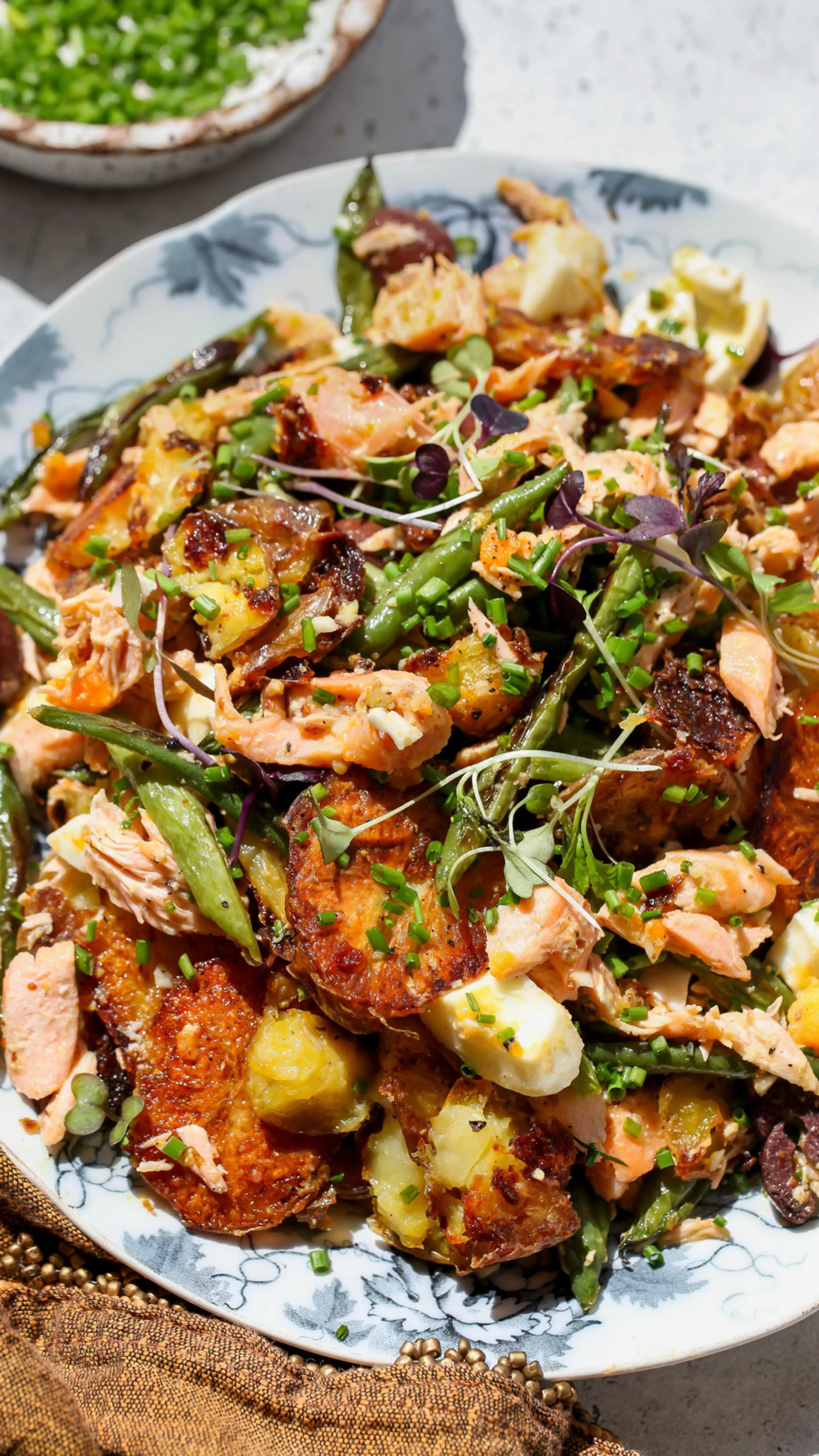 Salmon Niçoise Smashed Potato Salad