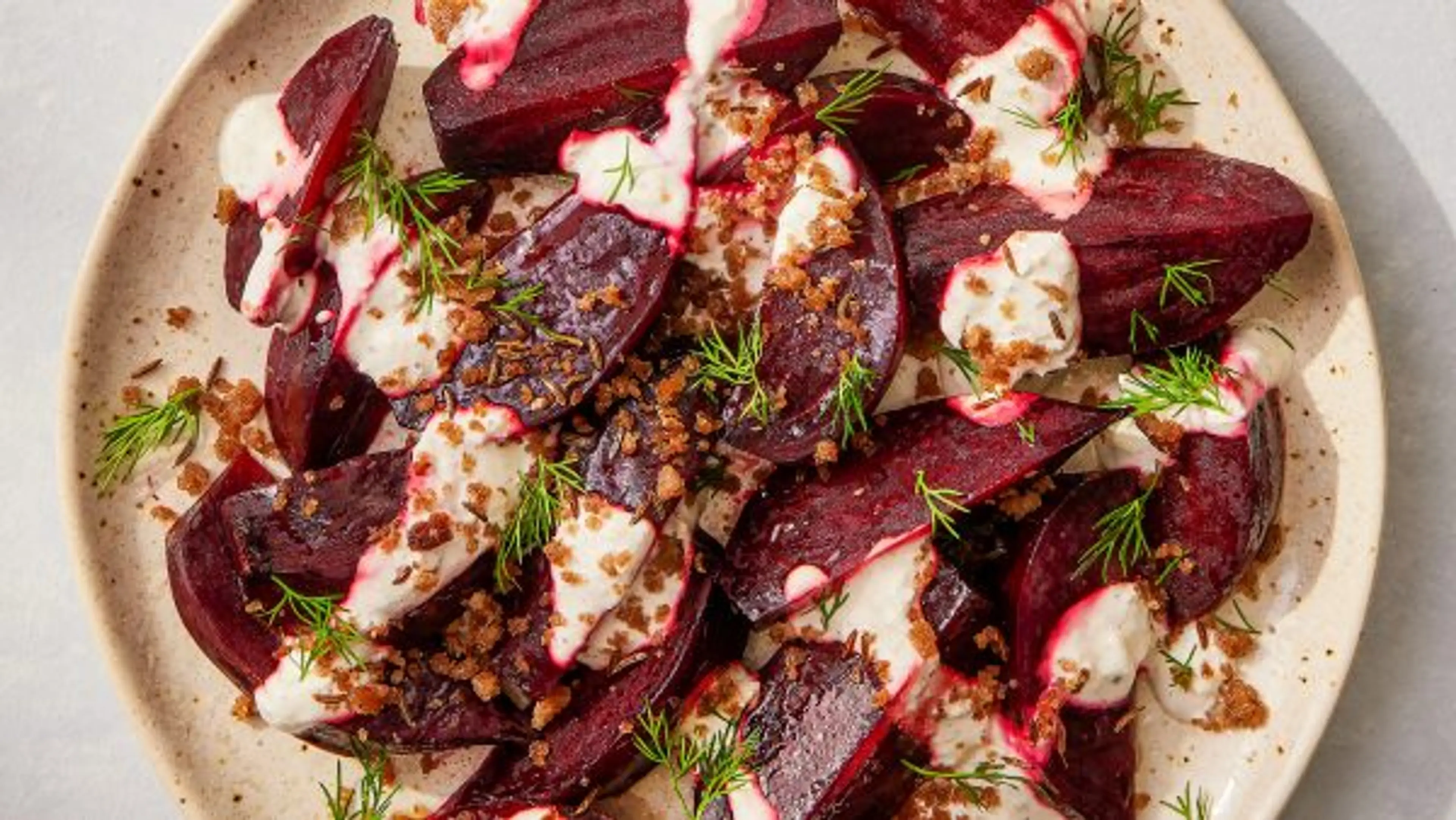 Beet Salad with Horseradish Dressing and Caraway Breadcrumbs