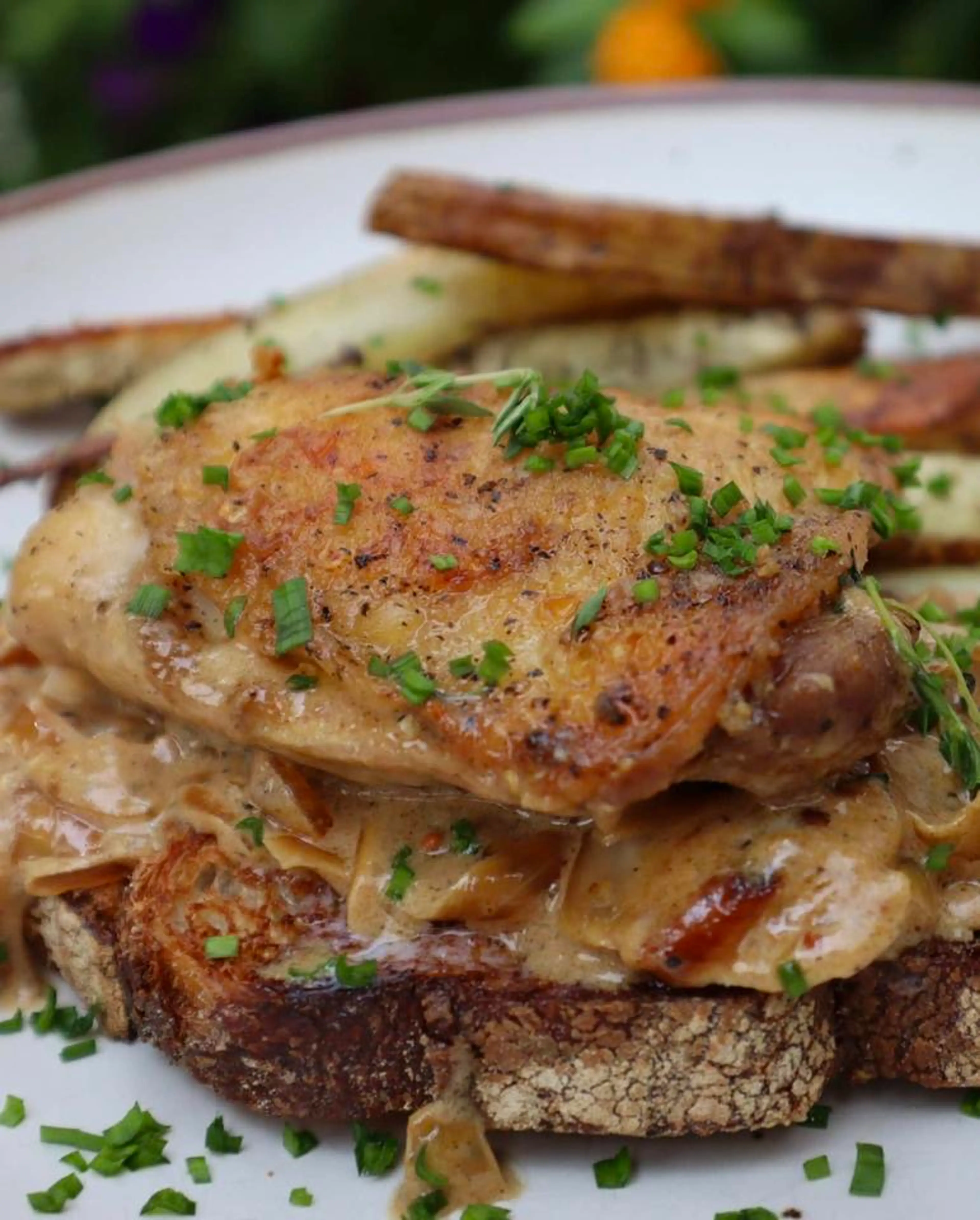 Crispy Chicken Thighs with Creamy Mustard Sauce Recipe by In