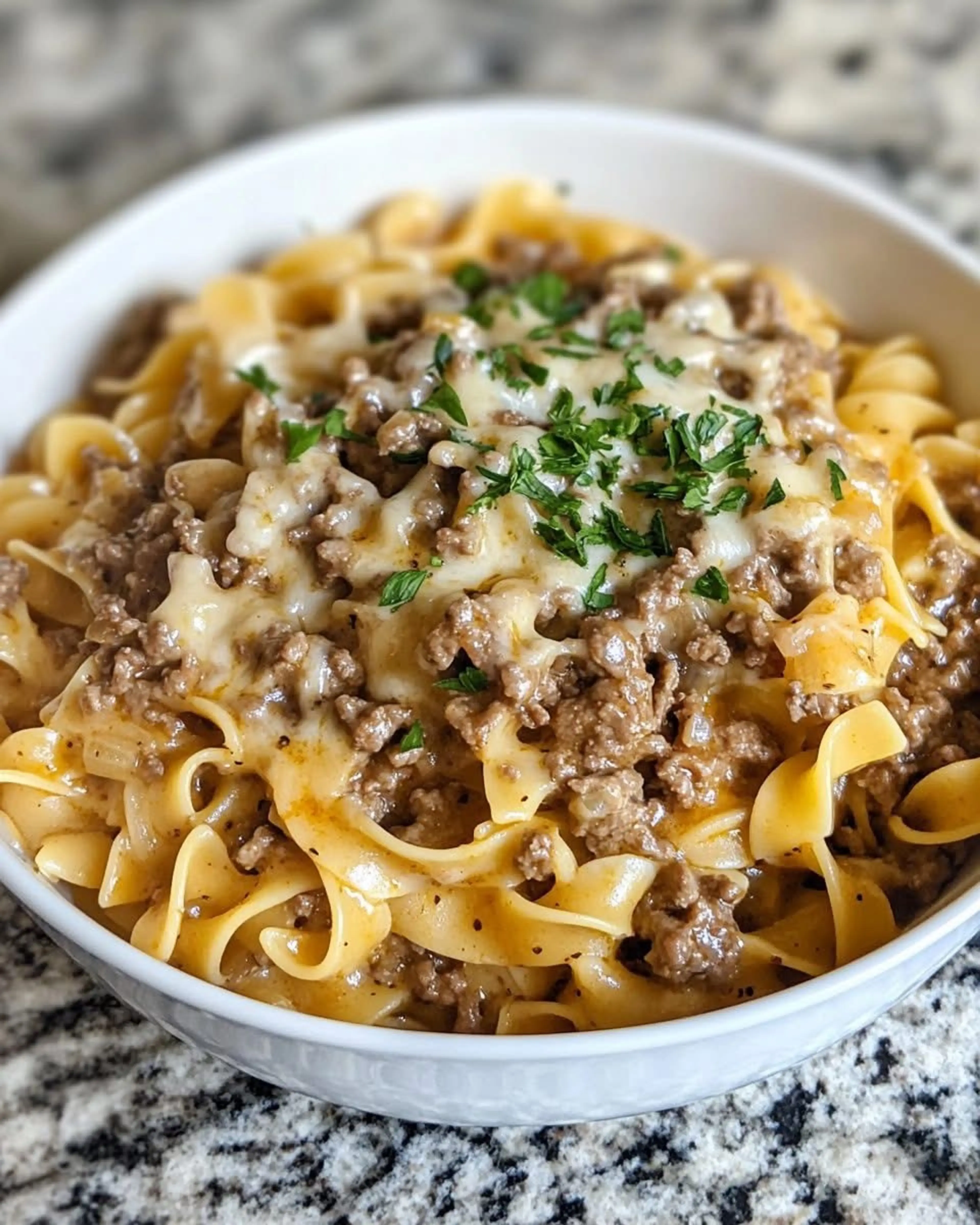 One Pot Creamy Garlic Parmesan Beef Noodles