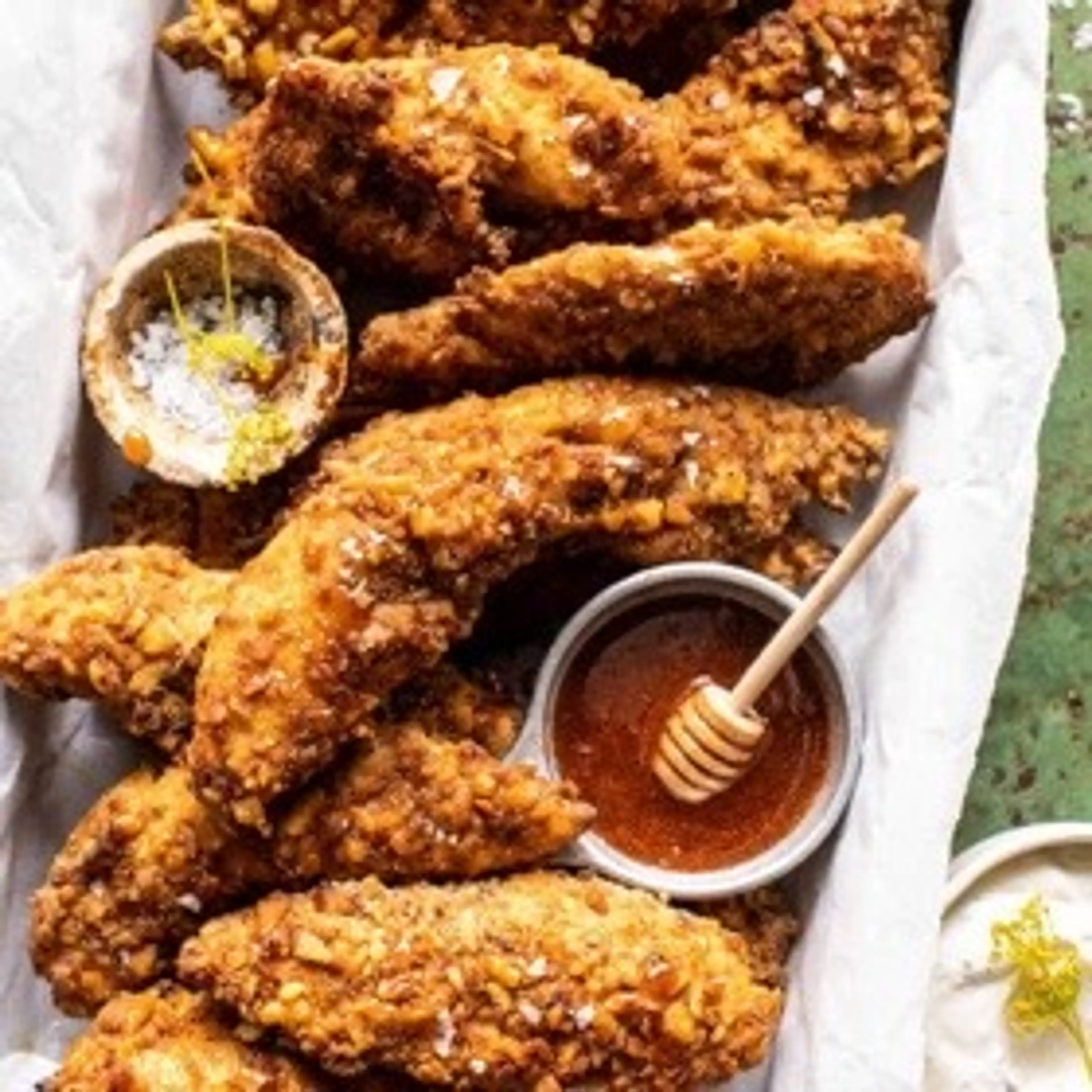 Baked Hot Honey Mustard Pretzel Chicken Fingers