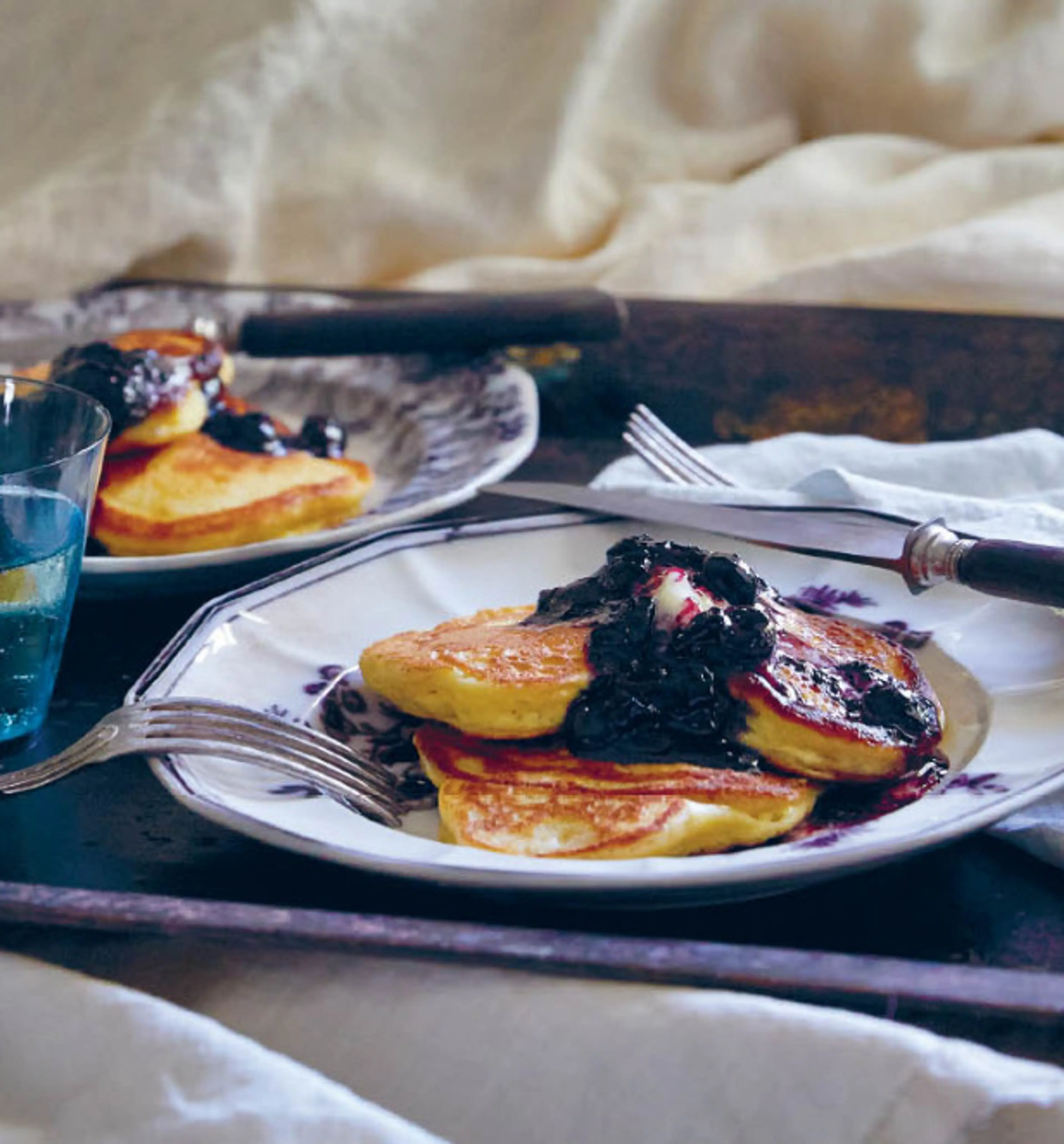 Sour Cream Pancakes with Roasted Blueberries