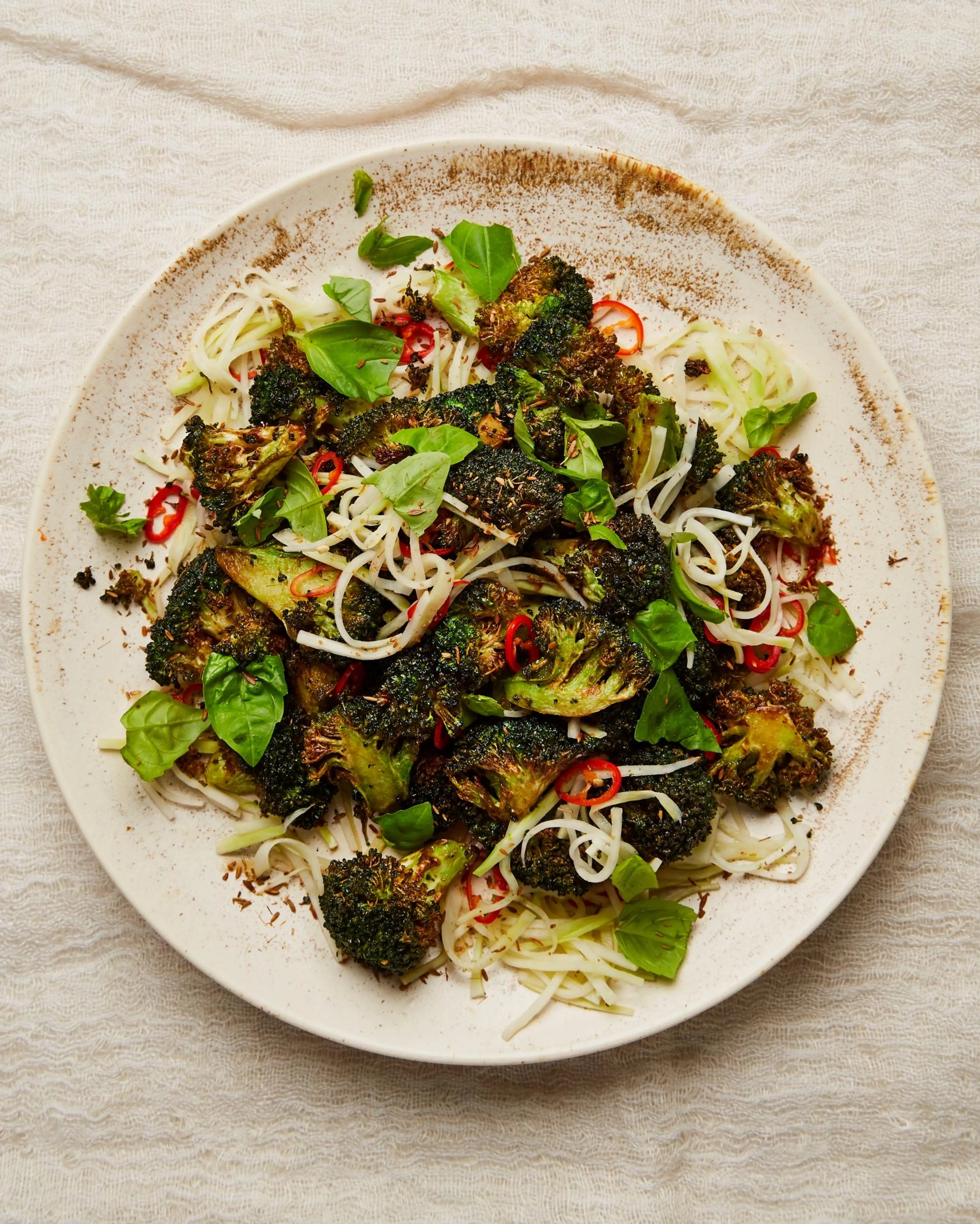 Gebratene Brokkoliröschen und eingelegte Stiele