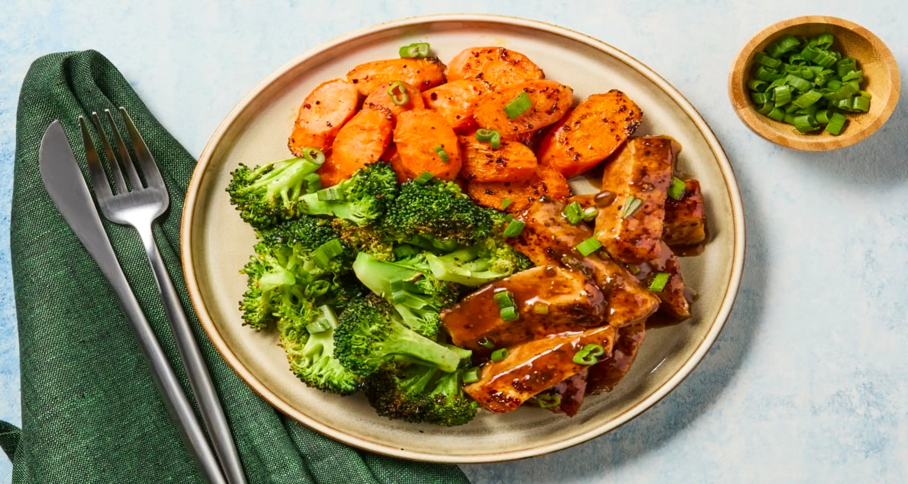 Pan-Seared Sweet Soy Glazed Chicken with Roasted Carrots & B