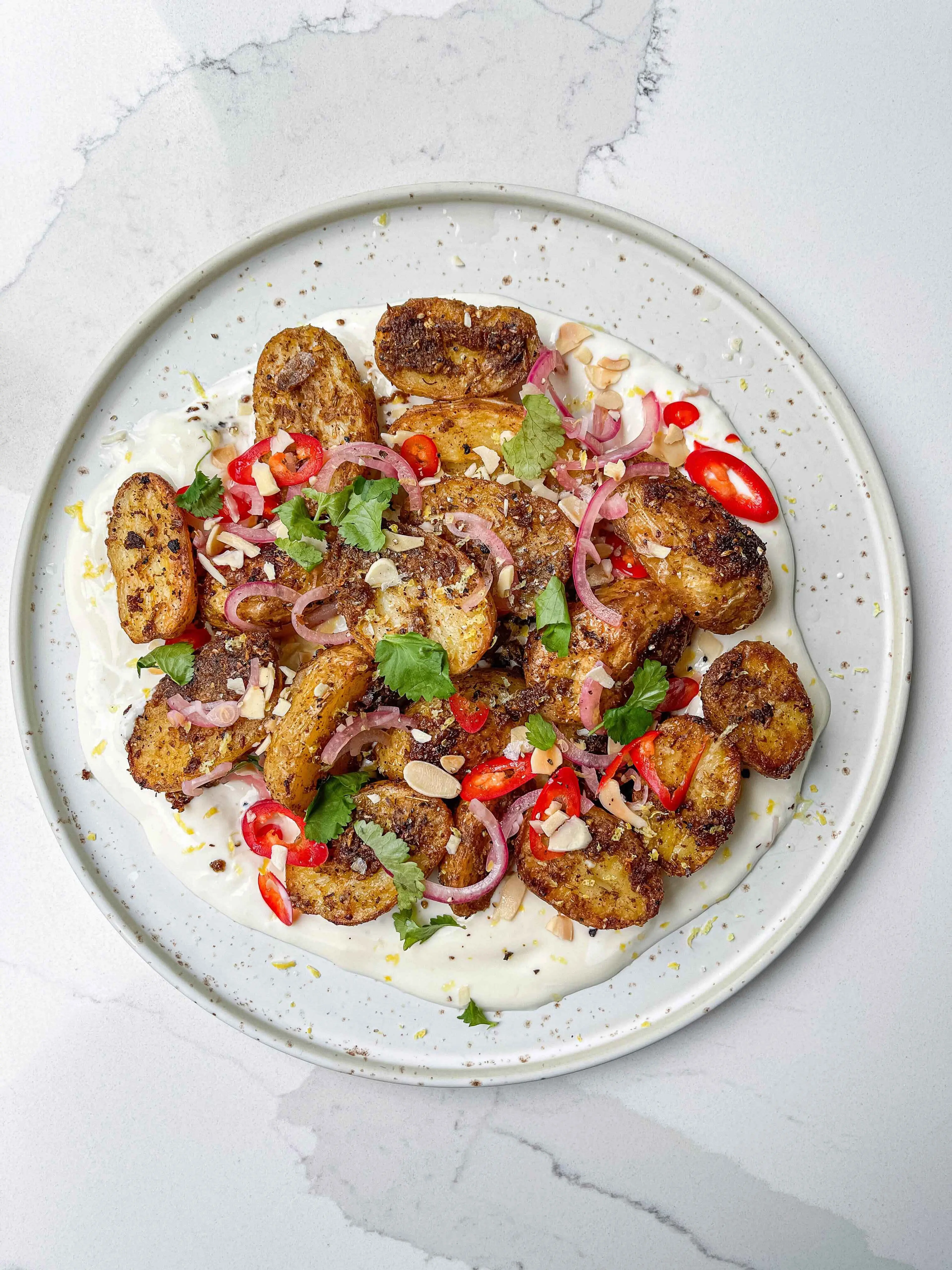 Gunpowder Potatoes With Garlic Yogurt Aioli
