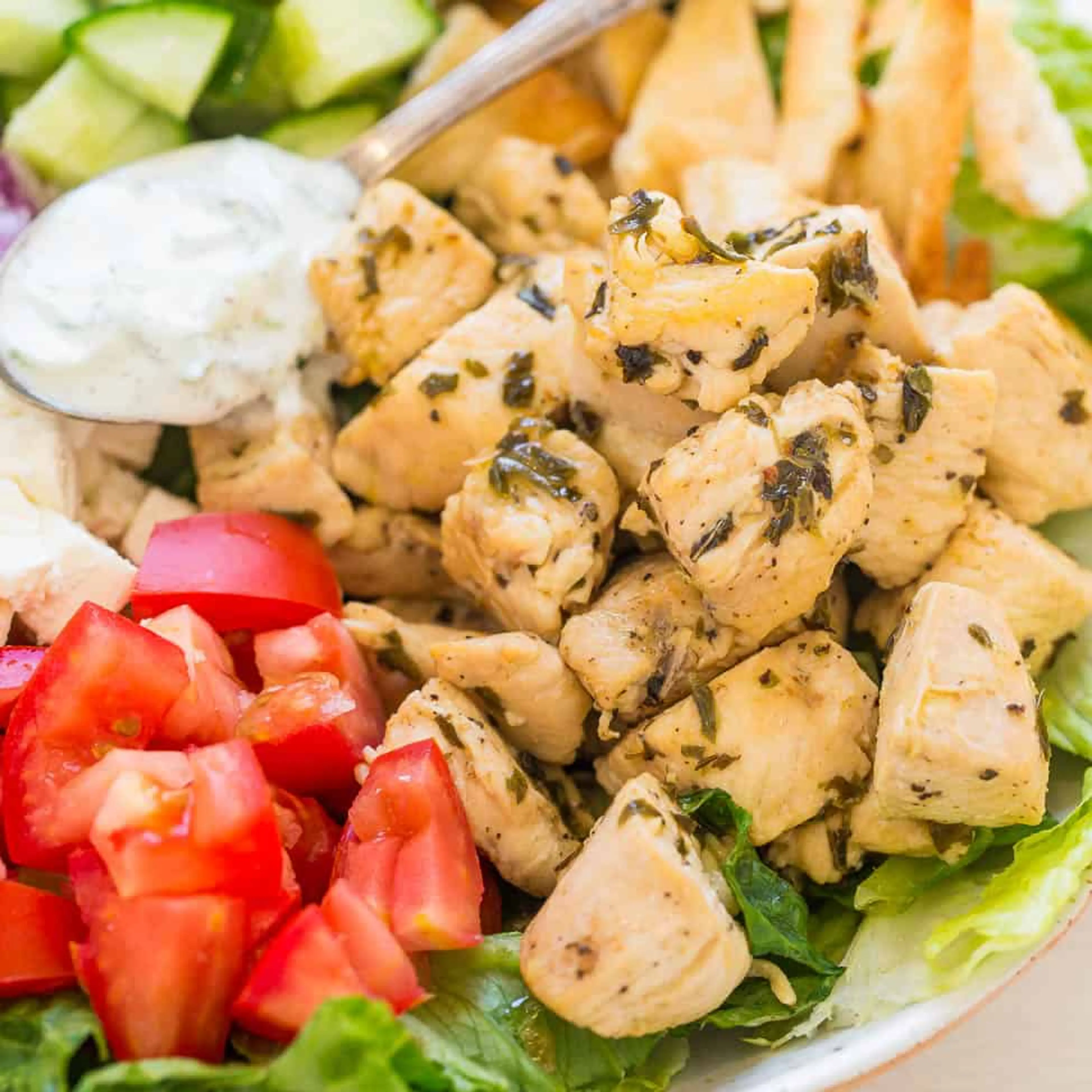 Chicken Gyro Salad with Tzatziki Sauce