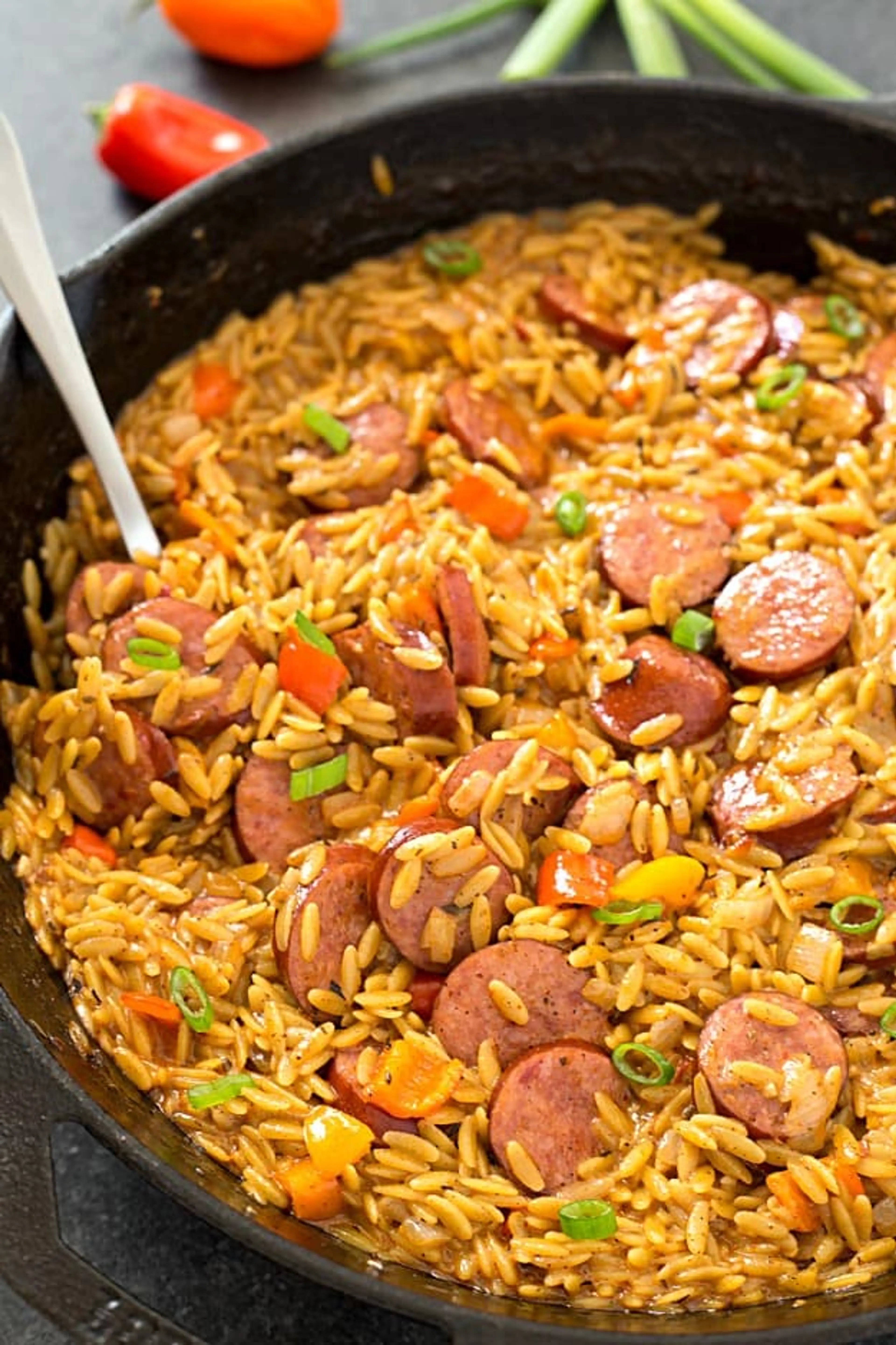 Sausage and Creamy Cajun Orzo Skillet
