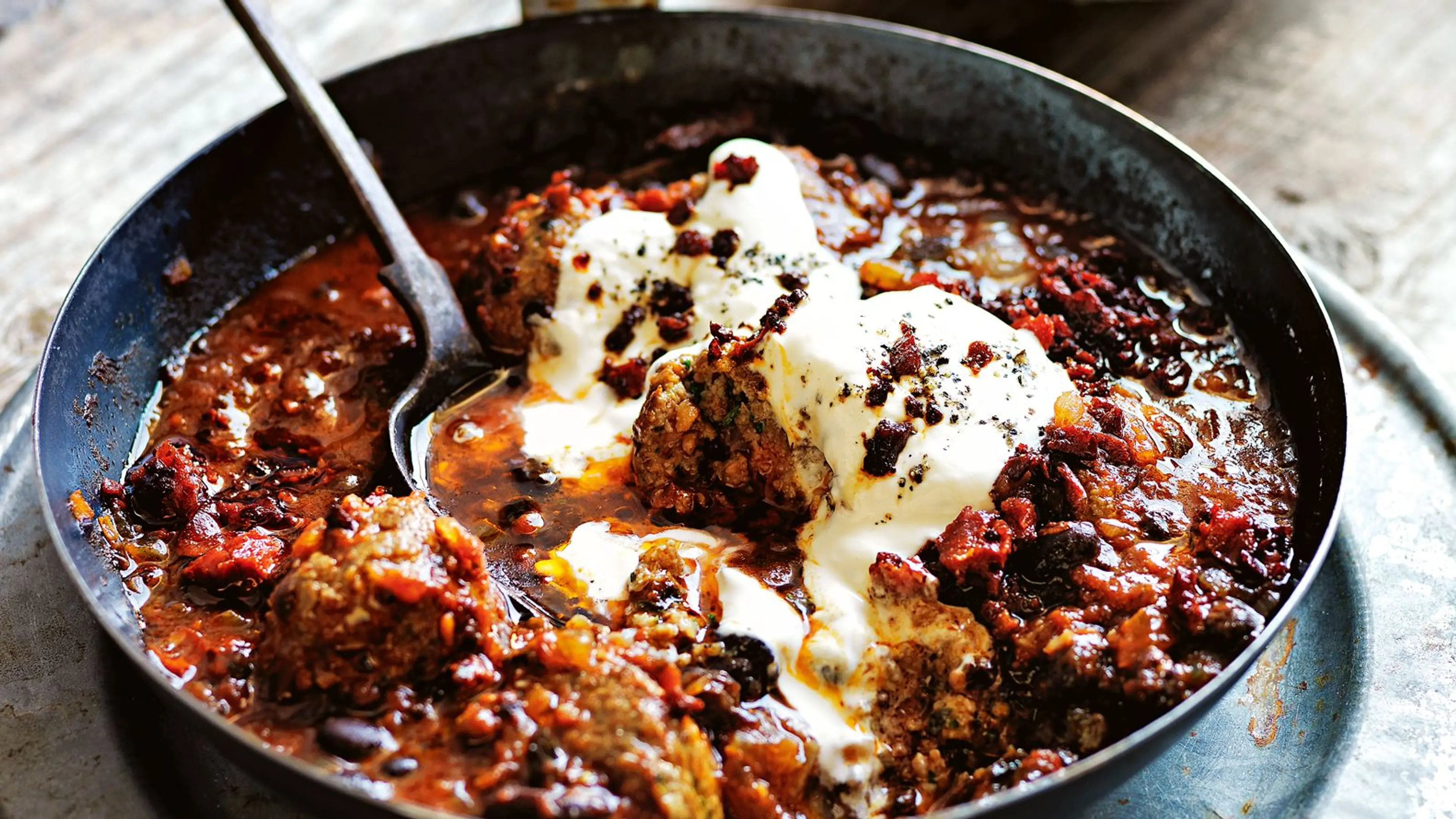 Chili Meatballs in Black Bean and Tomato Sauce