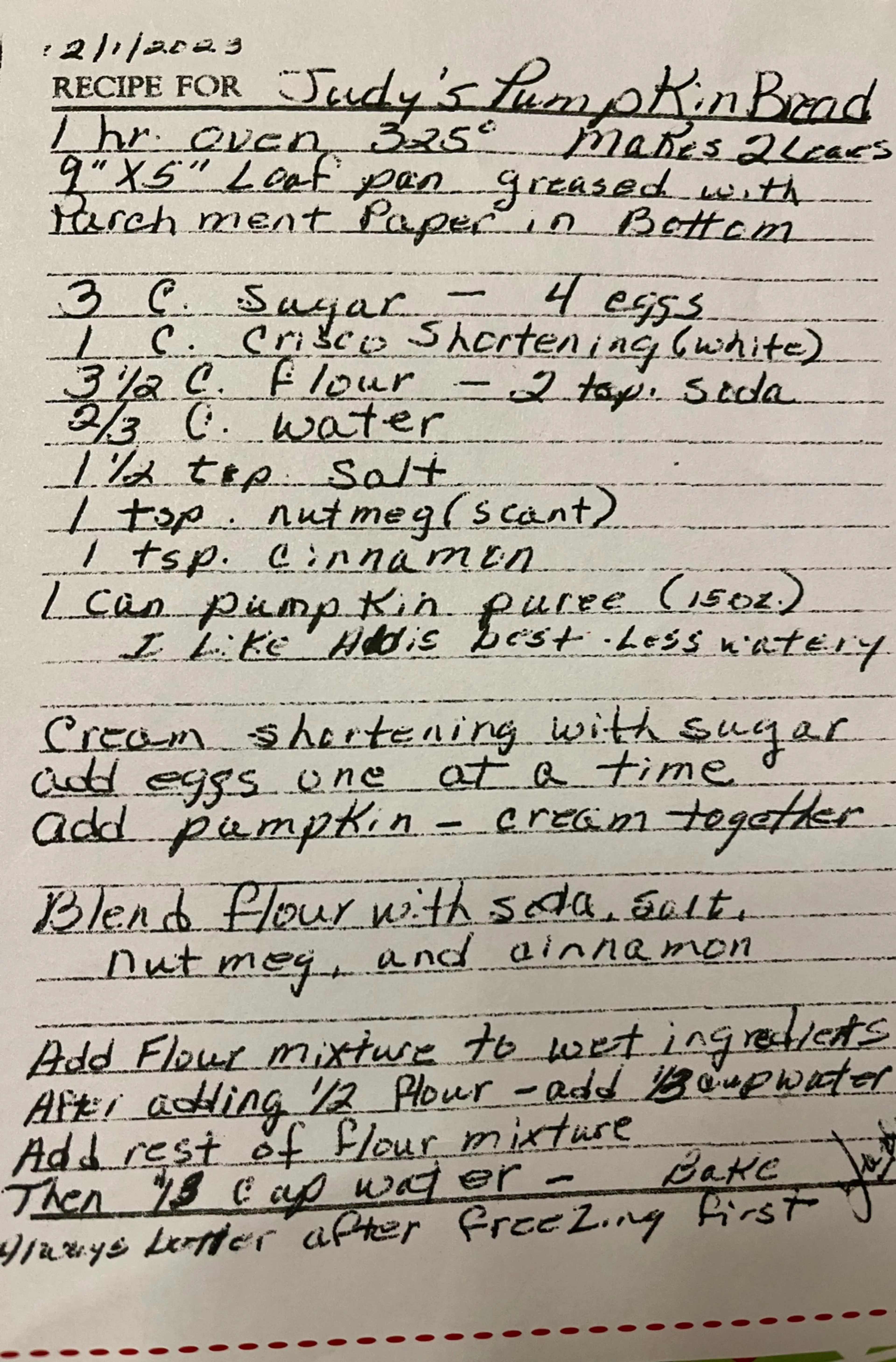 Judy's Pumpkin Bread