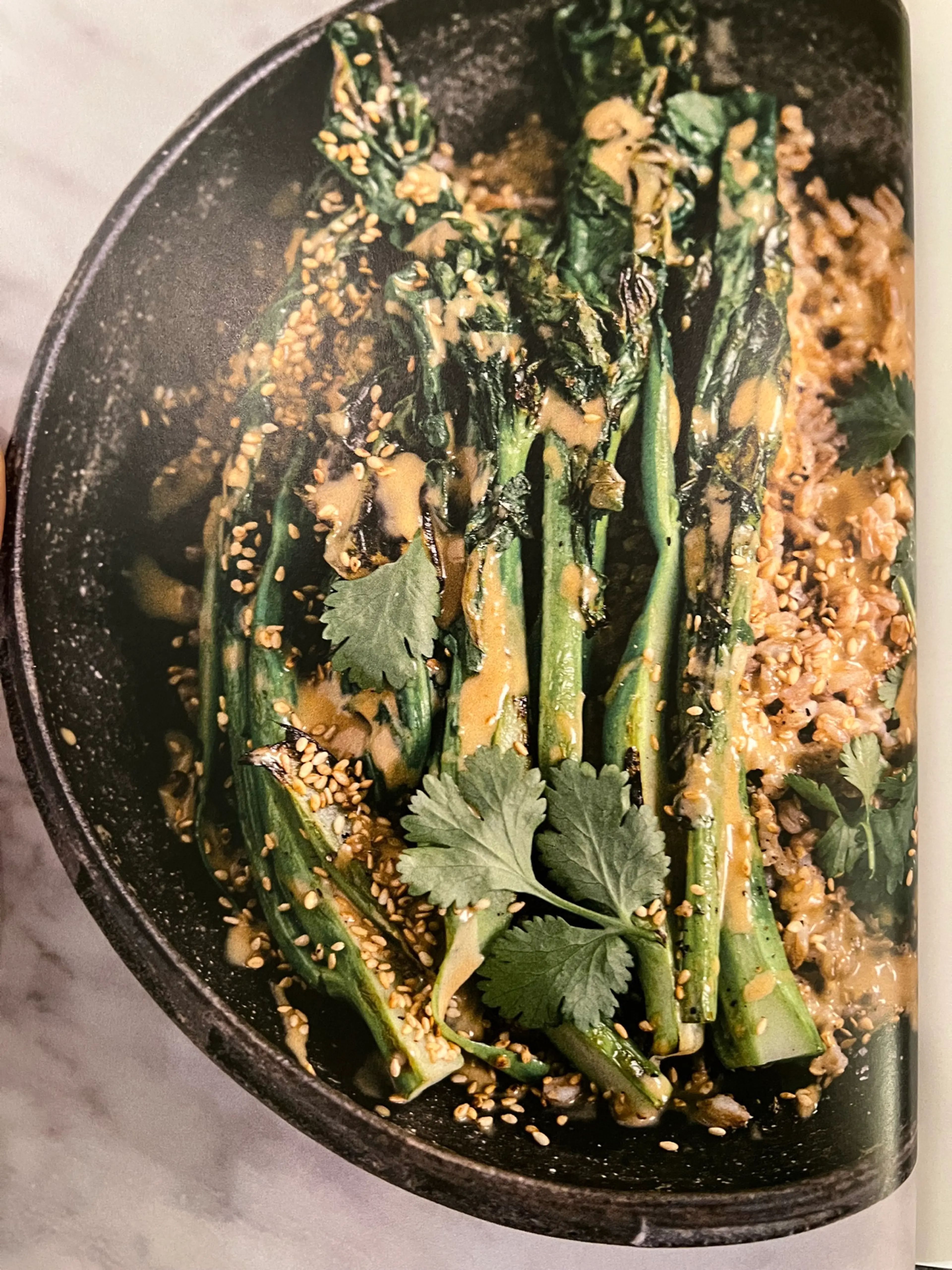 Charred Gai Lan and Farro with Soy Tahini