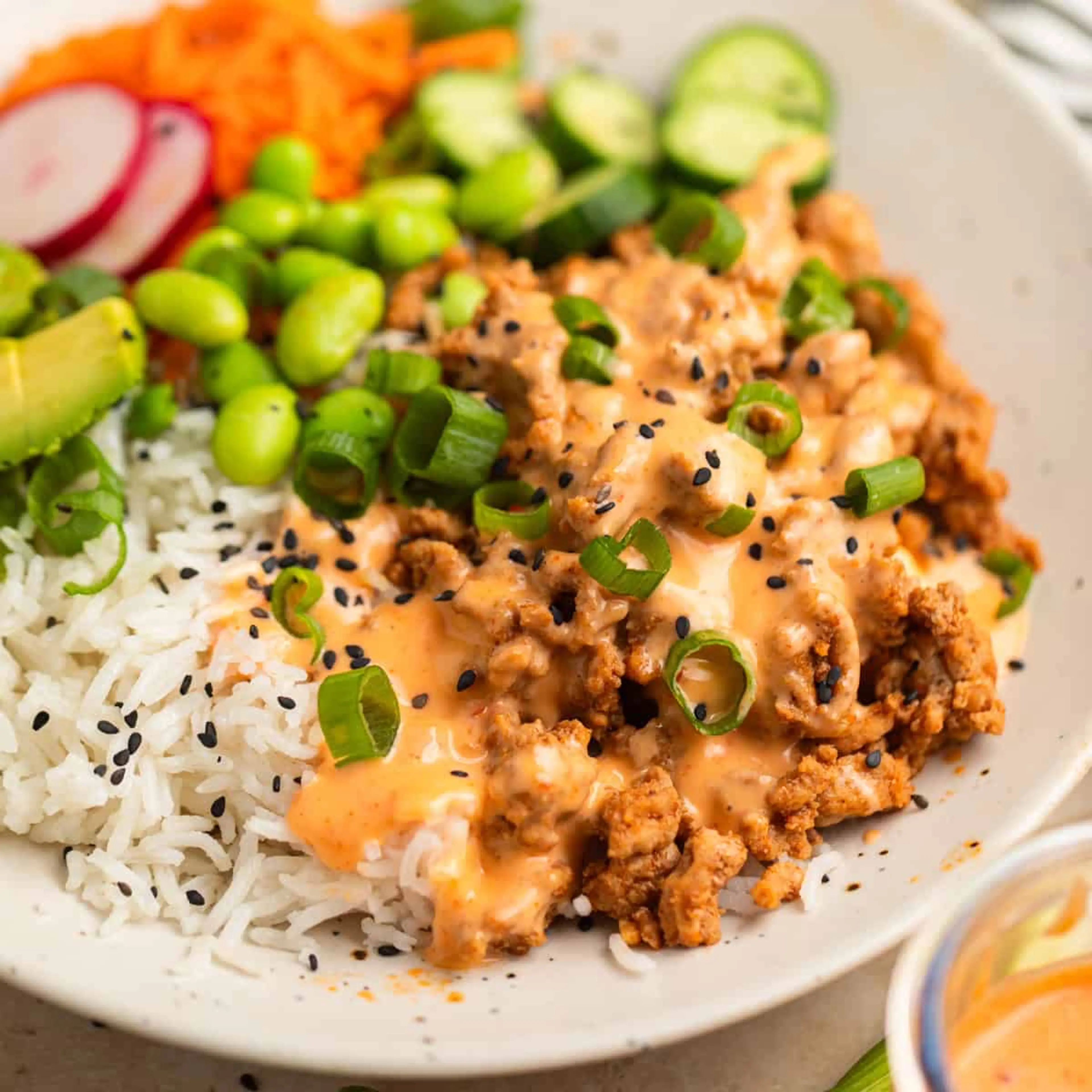 Ground Turkey Rice Bowls with Bang Bang Sauce