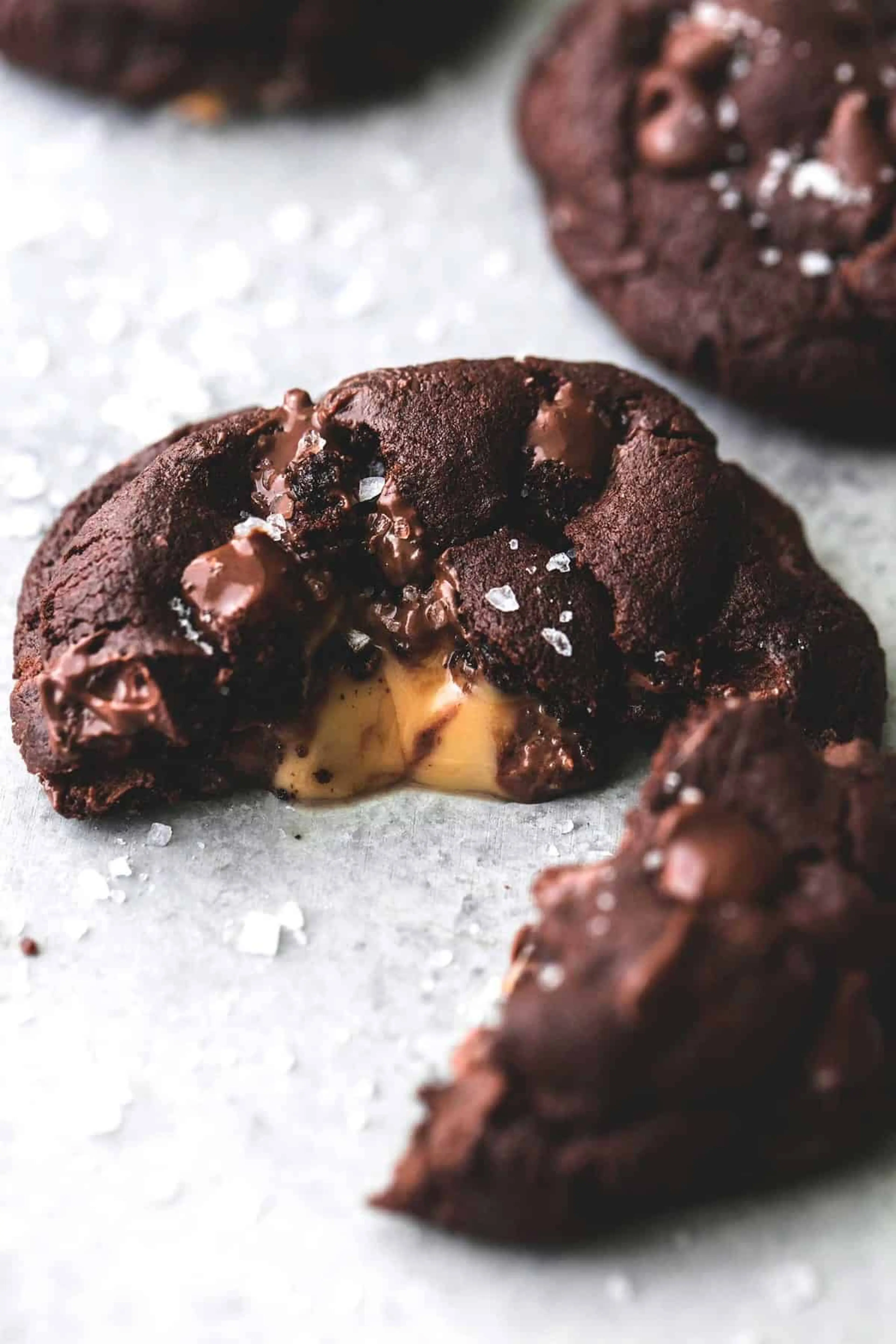 Salted Caramel Stuffed Double Chocolate Cookies