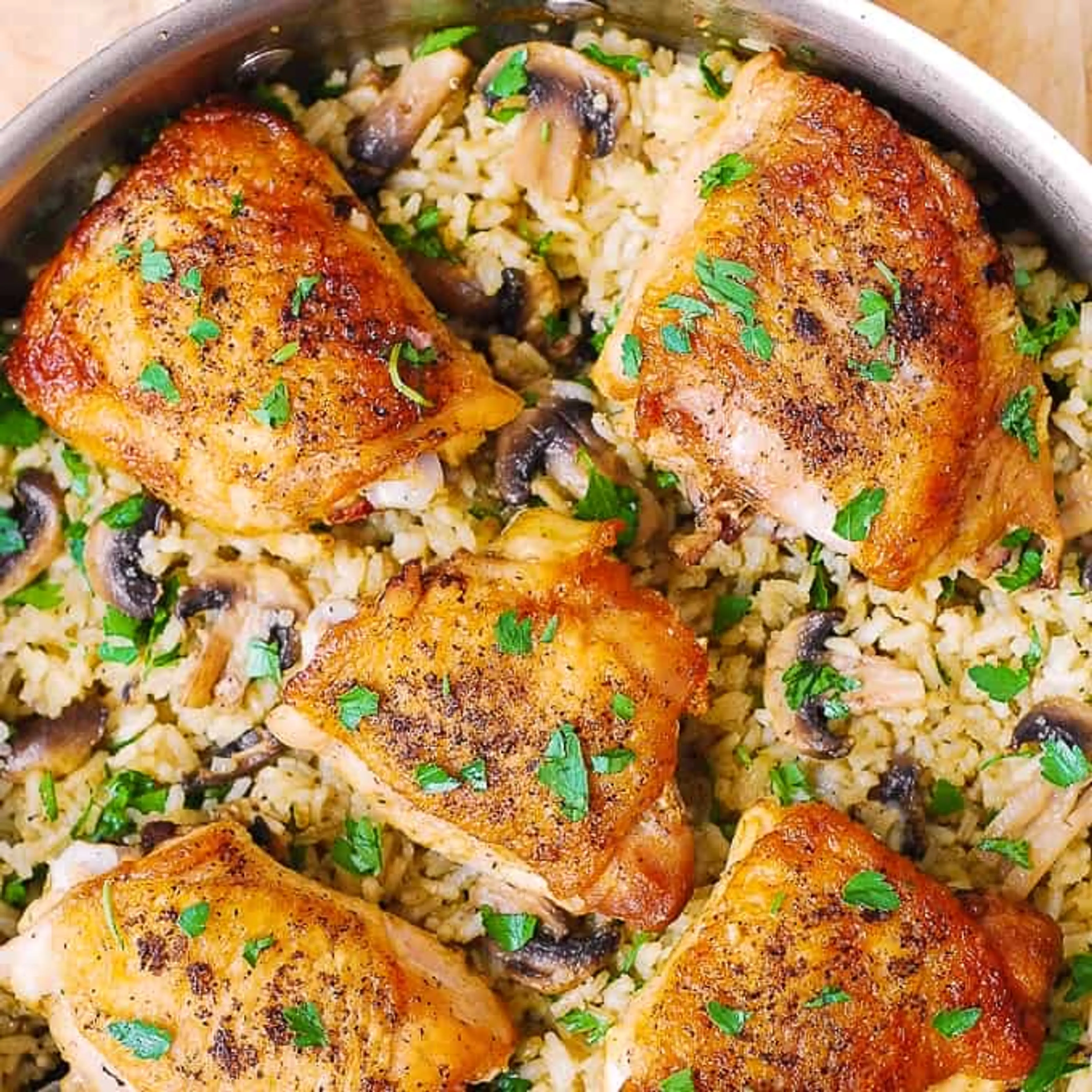 Chicken Thighs with Mushroom Rice