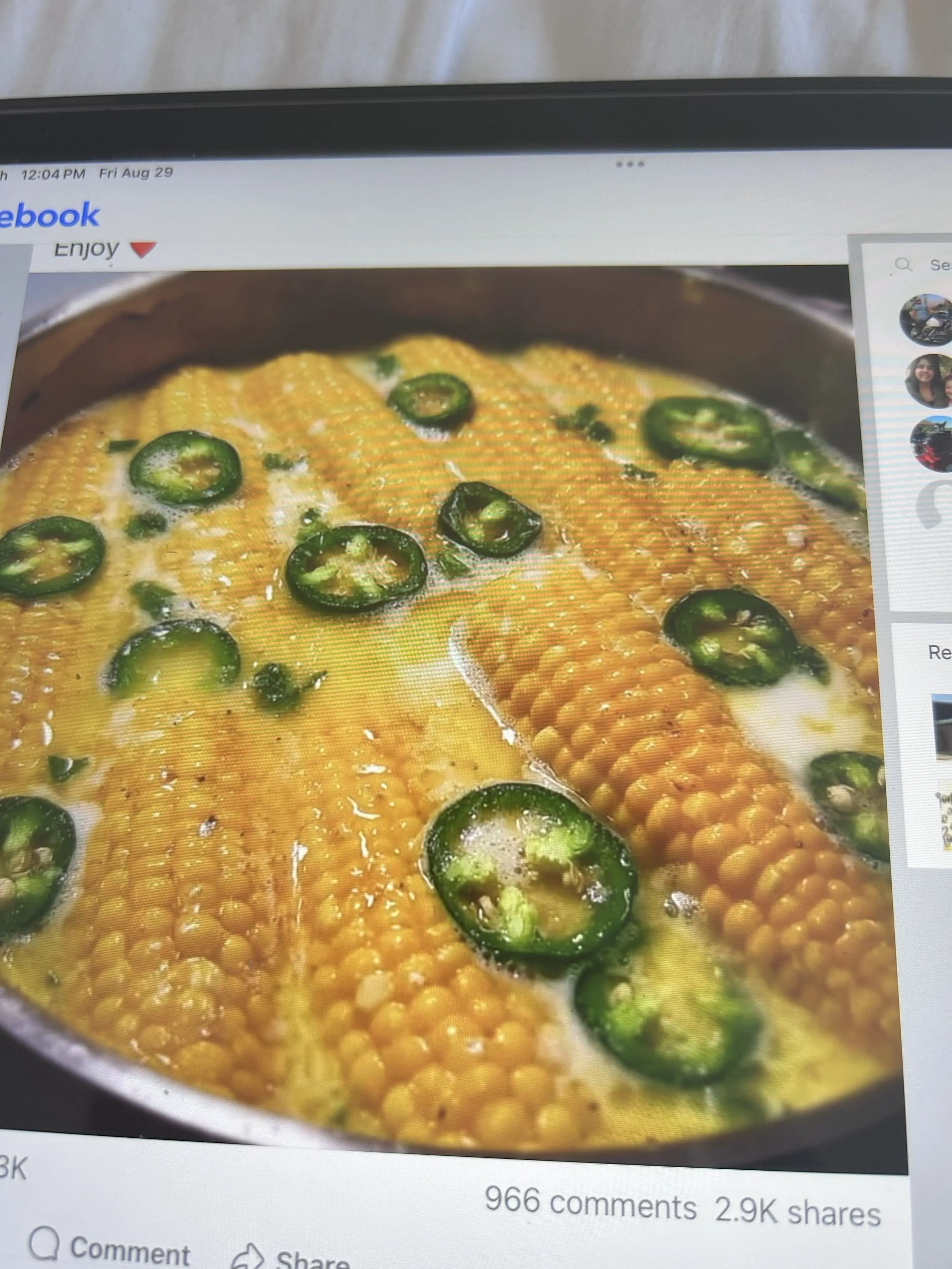 Corn cooked in butter, milk, honey and jalapenos