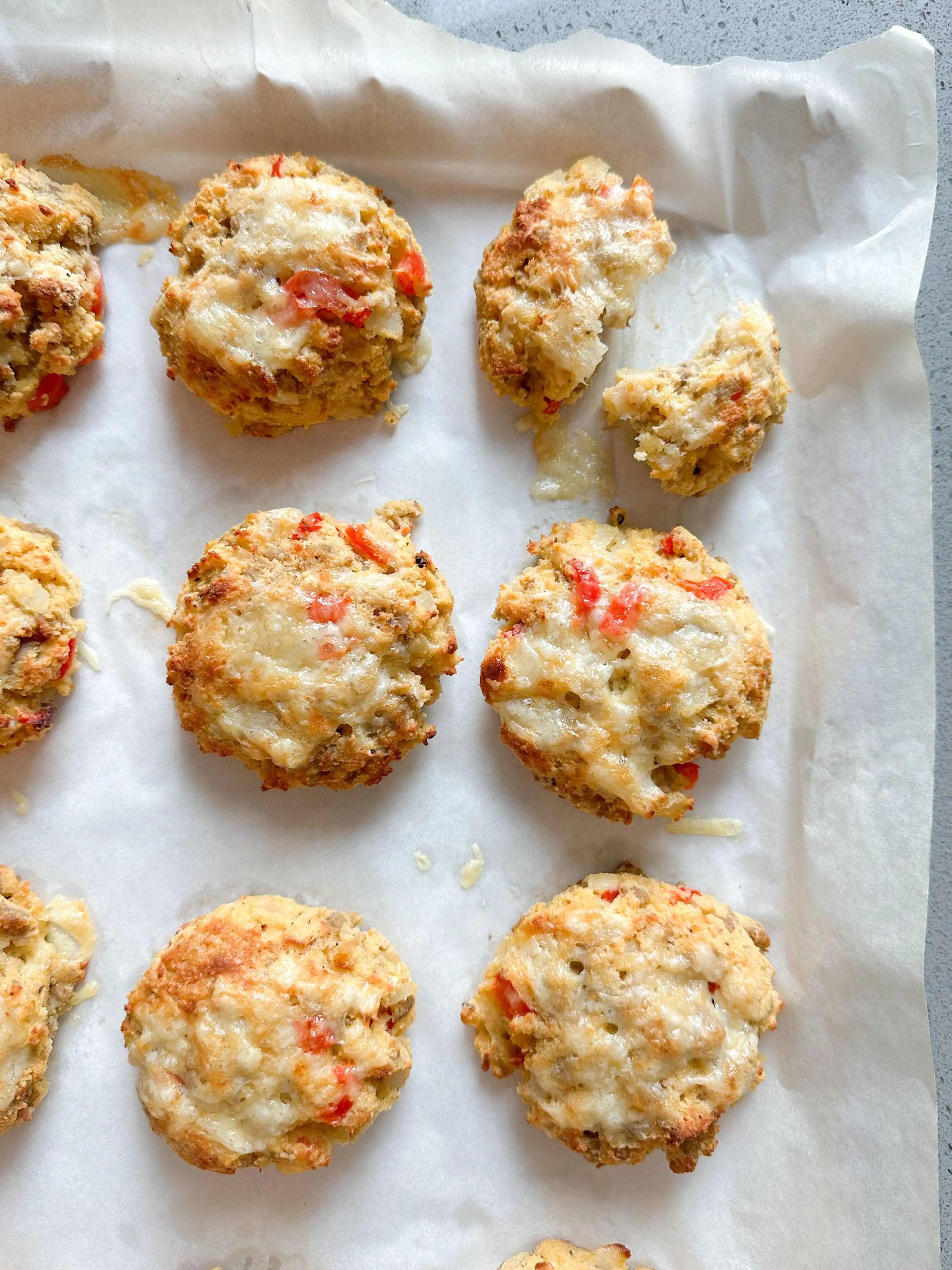 Cheesy Pork, Pepper, and Onion Breakfast Biscuits