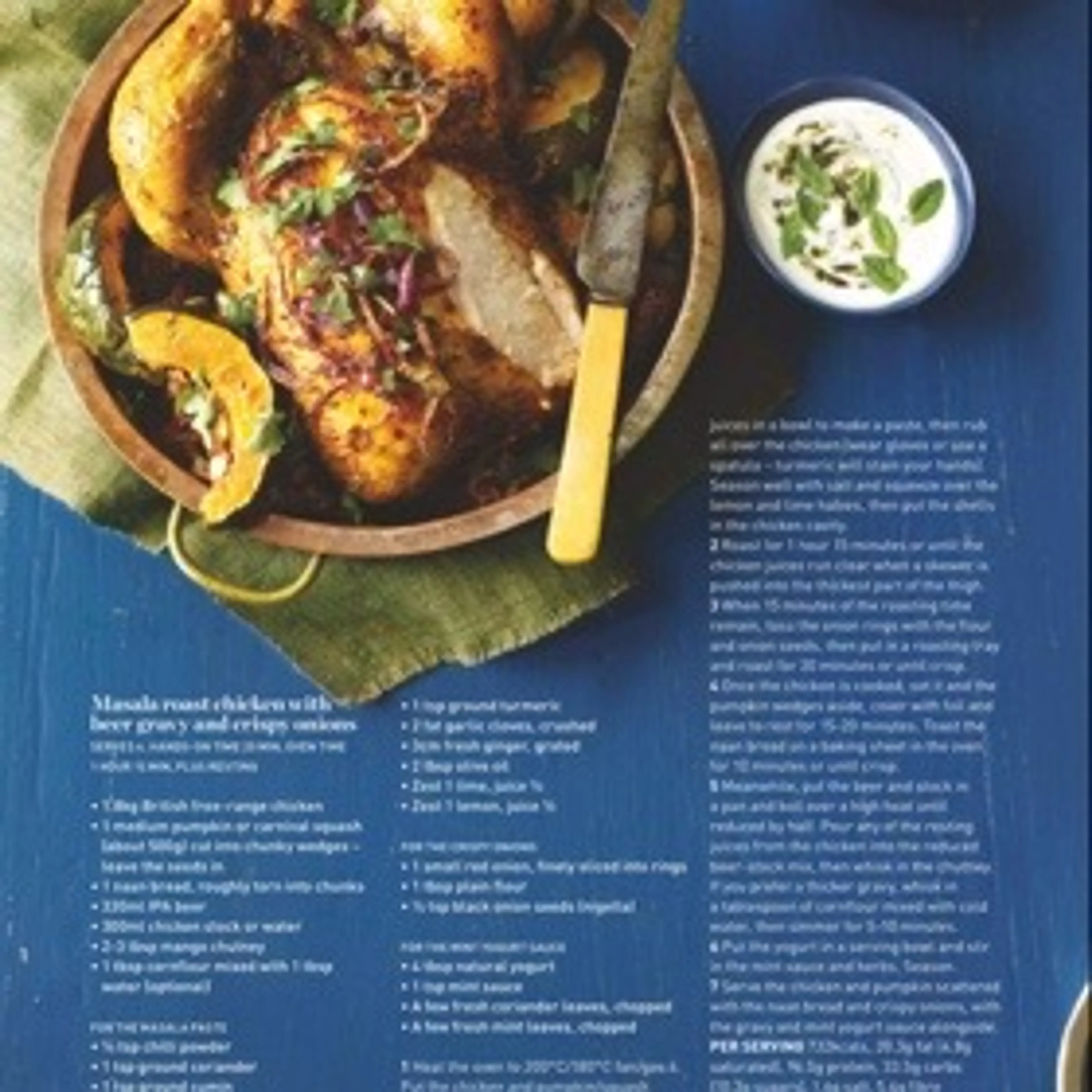 Masala roast chicken with beer gravy and crispy onions