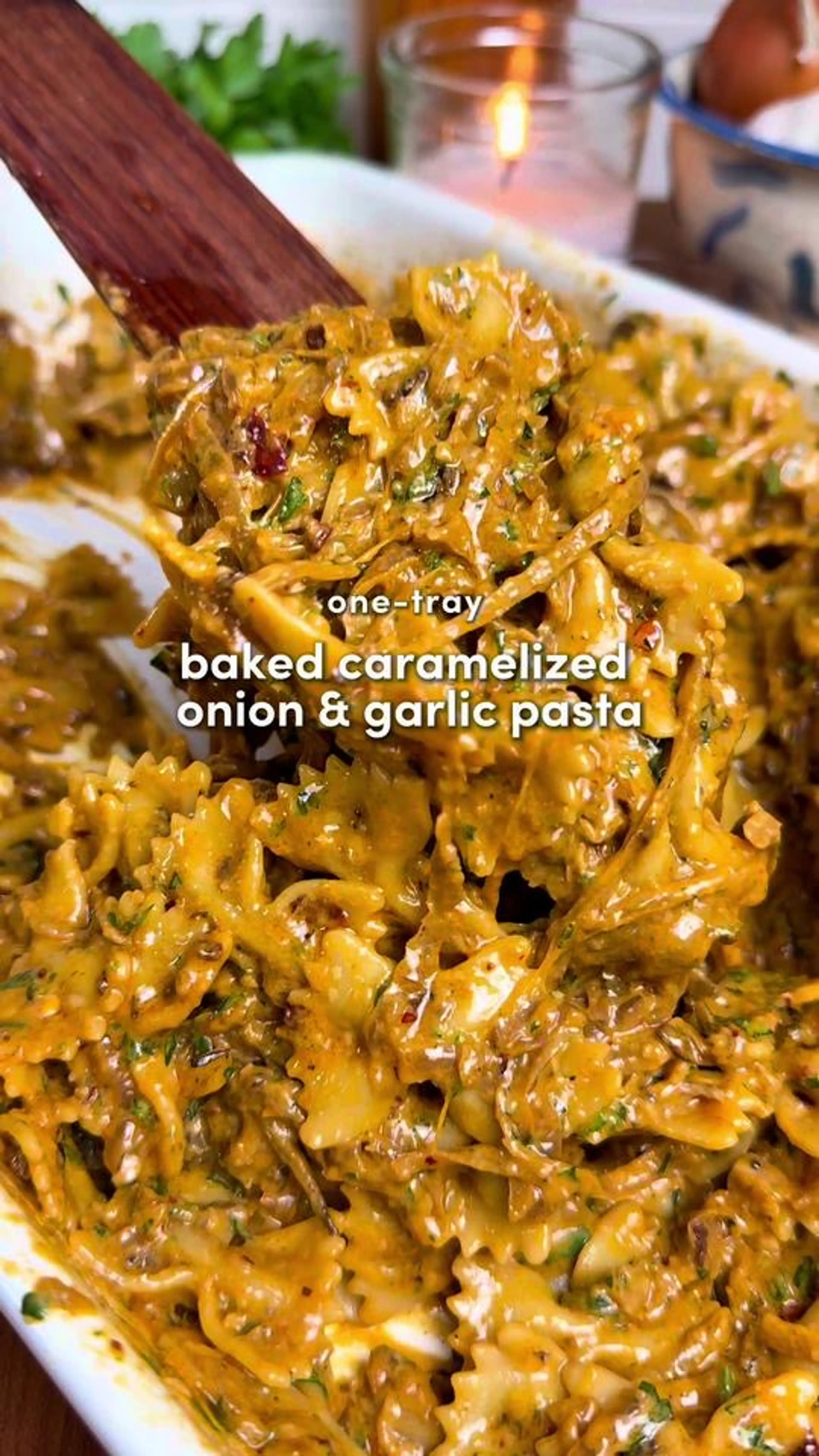 One-tray Caramelized Onion & Garlic Pasta