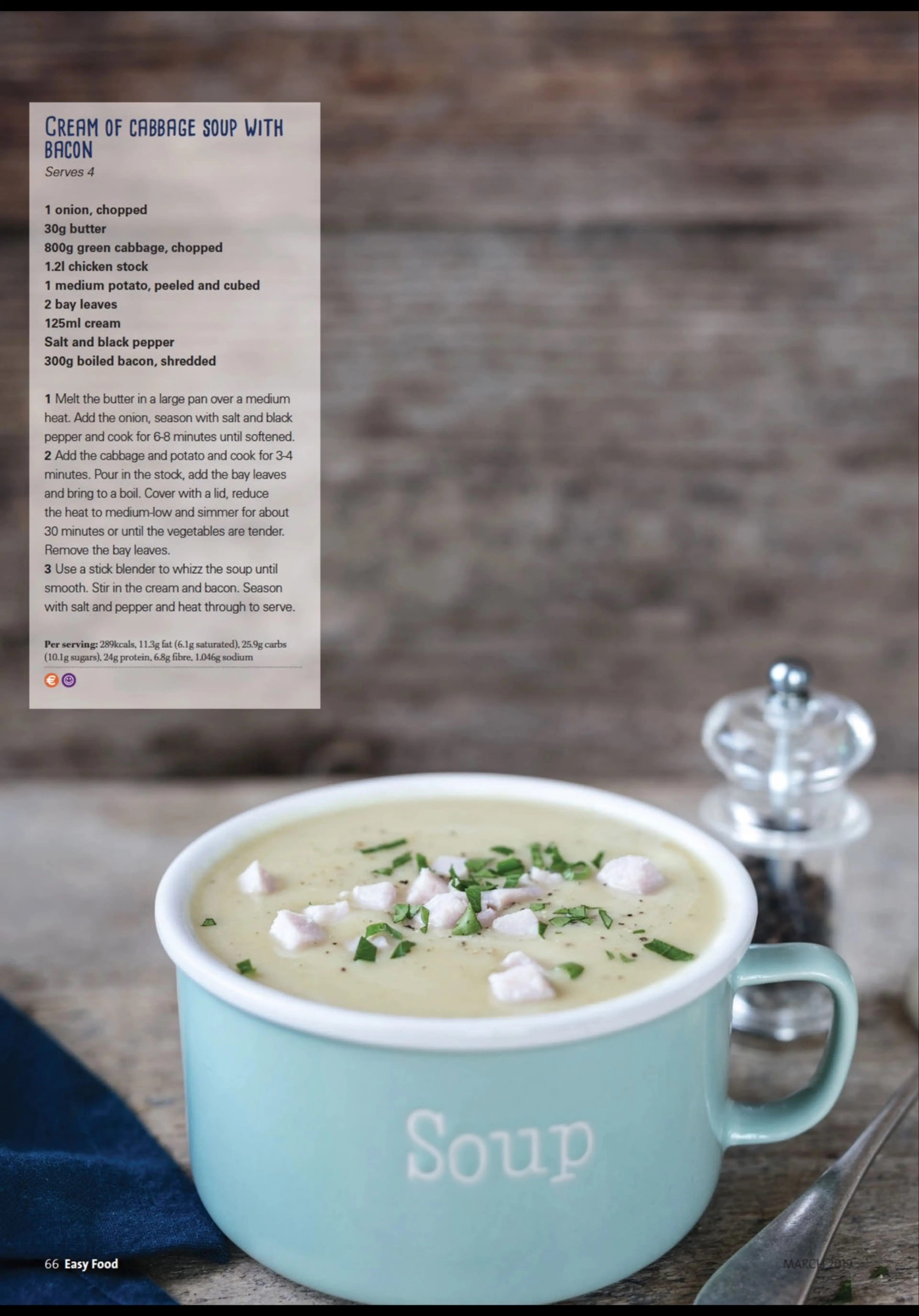 CREAM OF CABBAGE SOUP WITH BACON