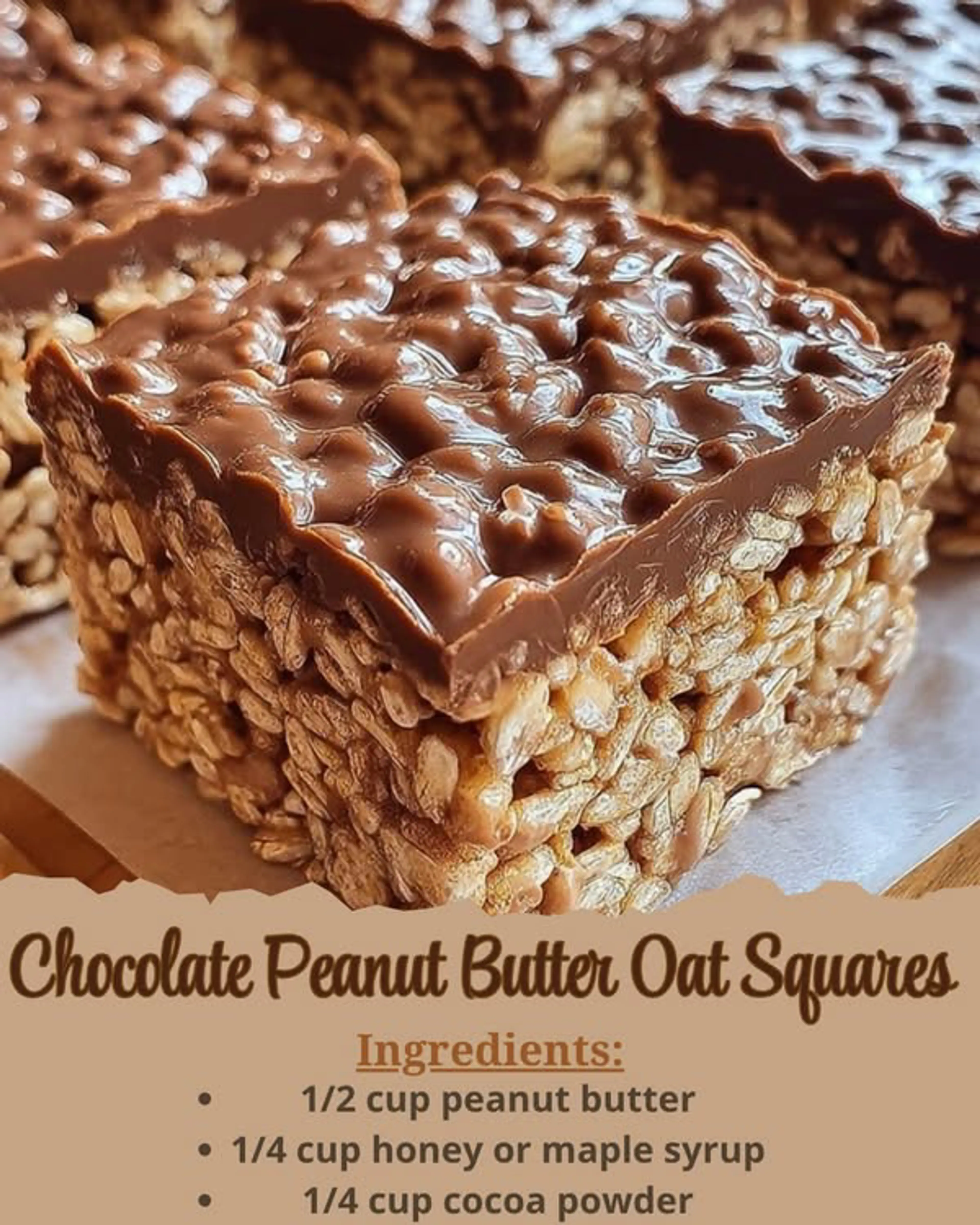 Healthy No-bake Chocolate Peanut Butter Oat Crunch Squares