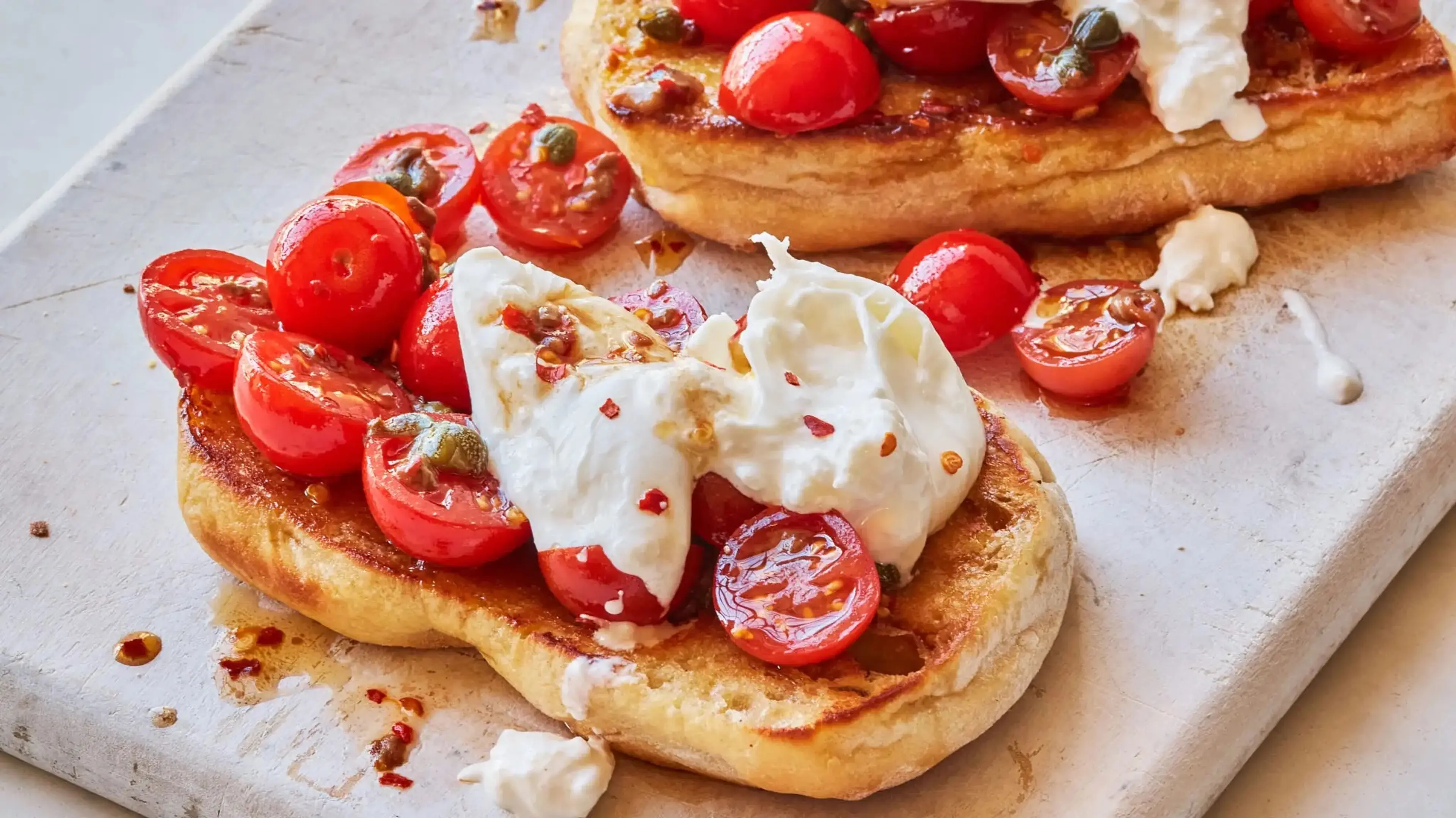 Burrata and Marinated Cherry Tomato Sandwiches