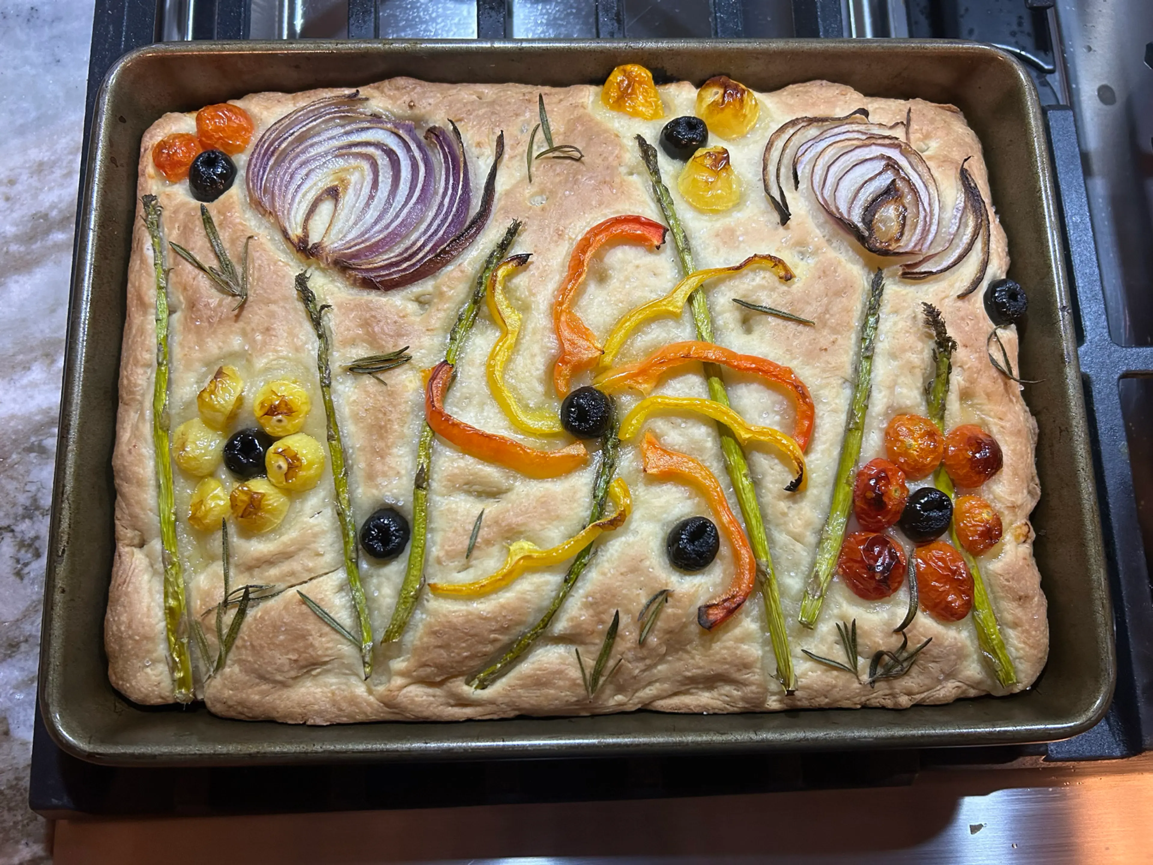 Focaccia Bread (with Veggie Garden)
