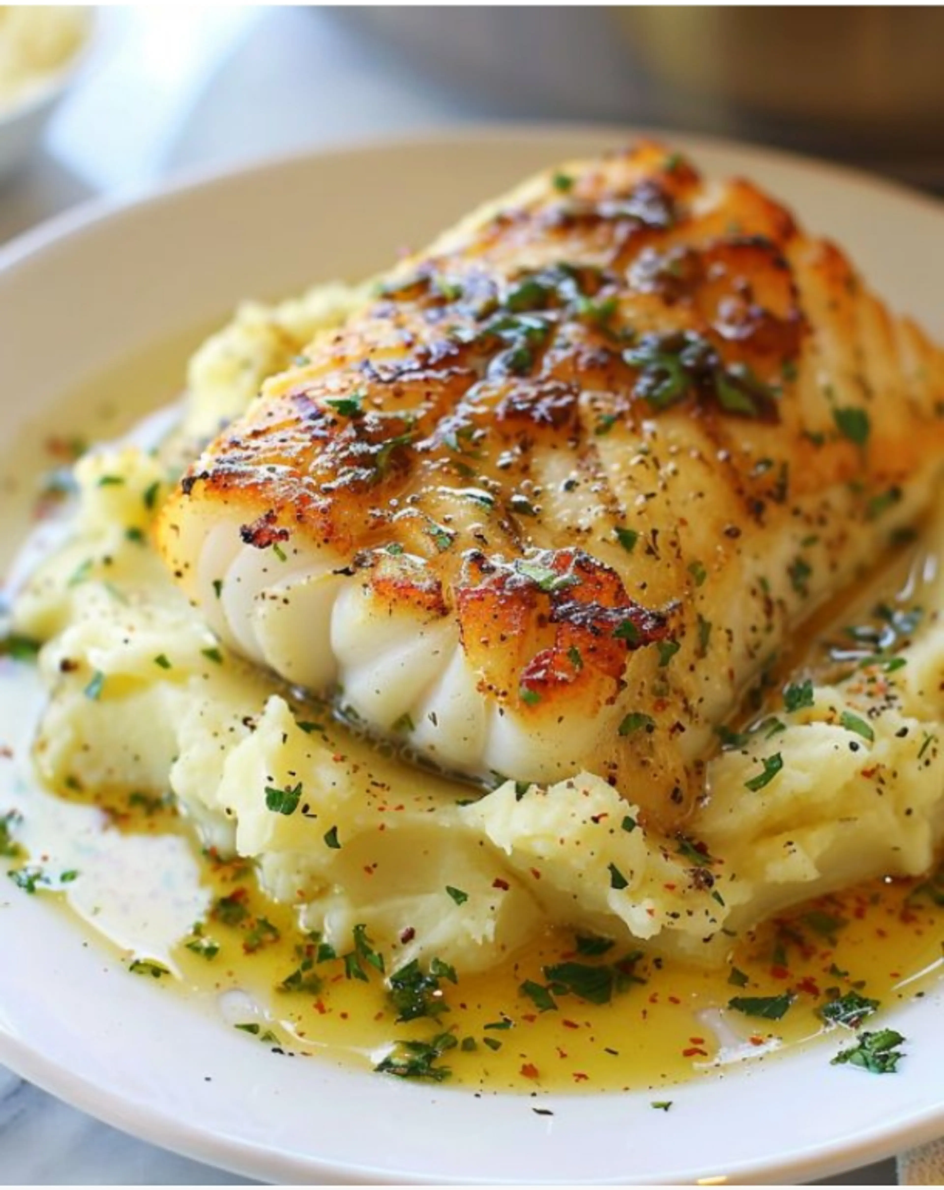 Golden Seared Cod with Herb Butter Sauce