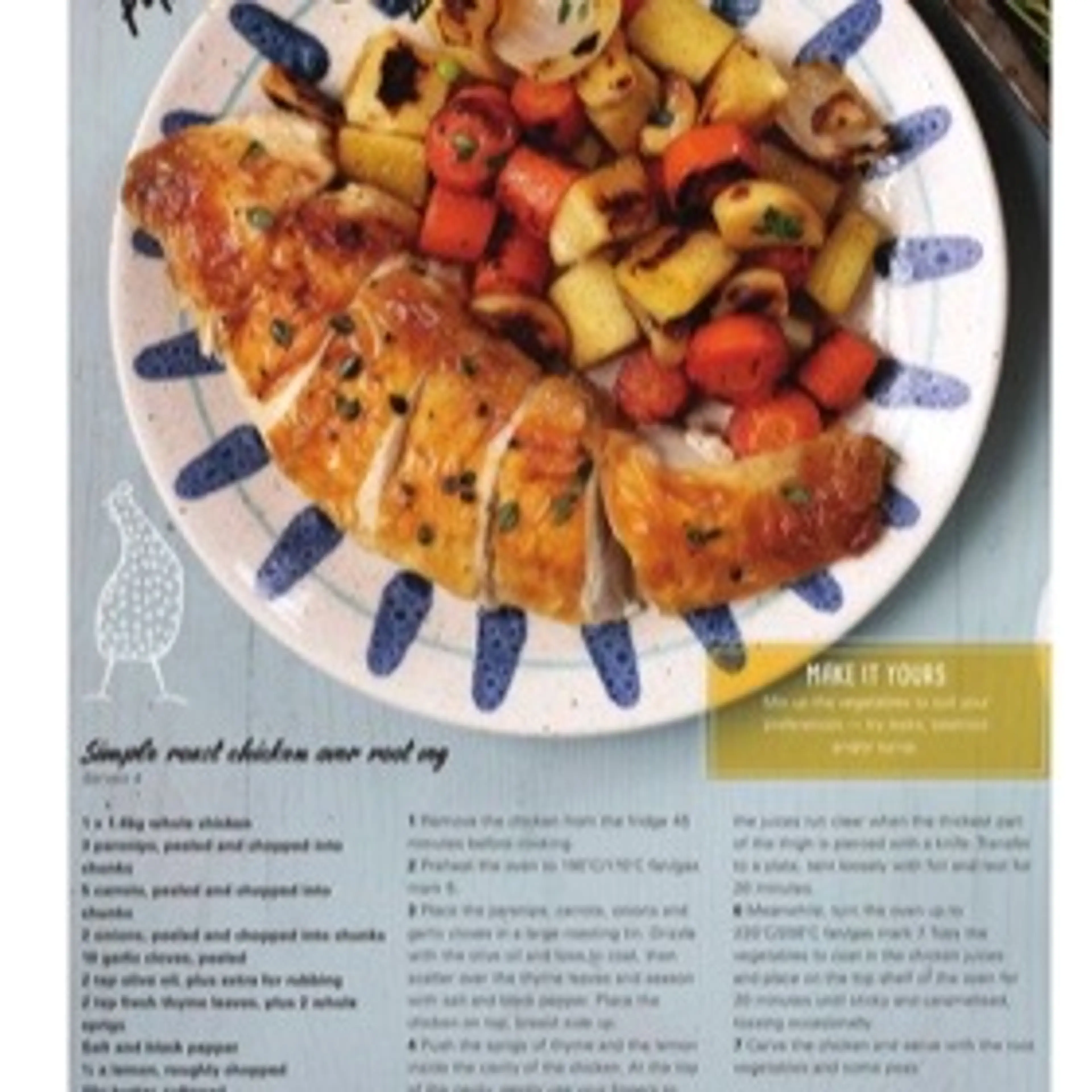 Simple roast chicken over Root veg