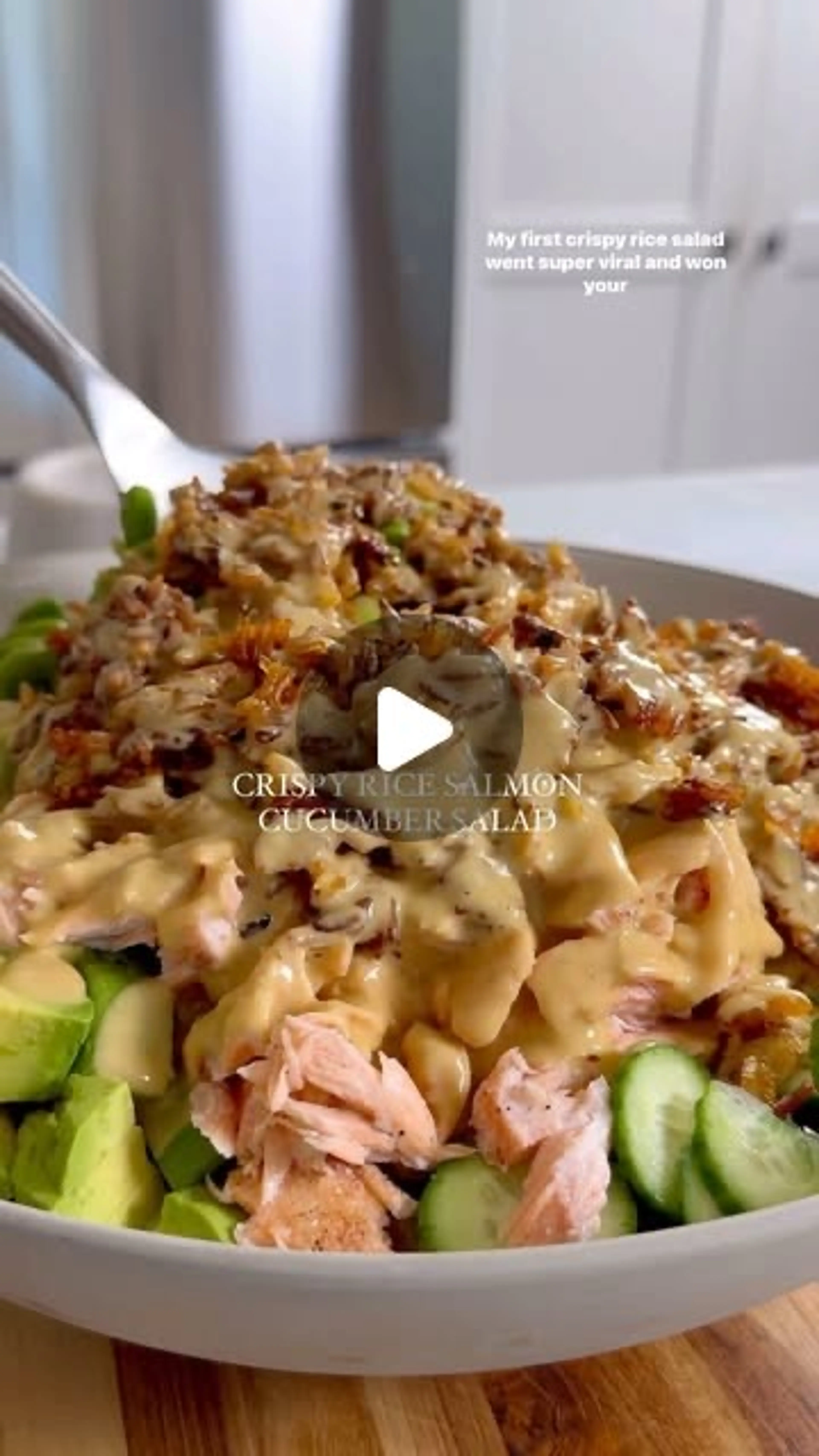 Crispy rice salmon Cucumber Salad