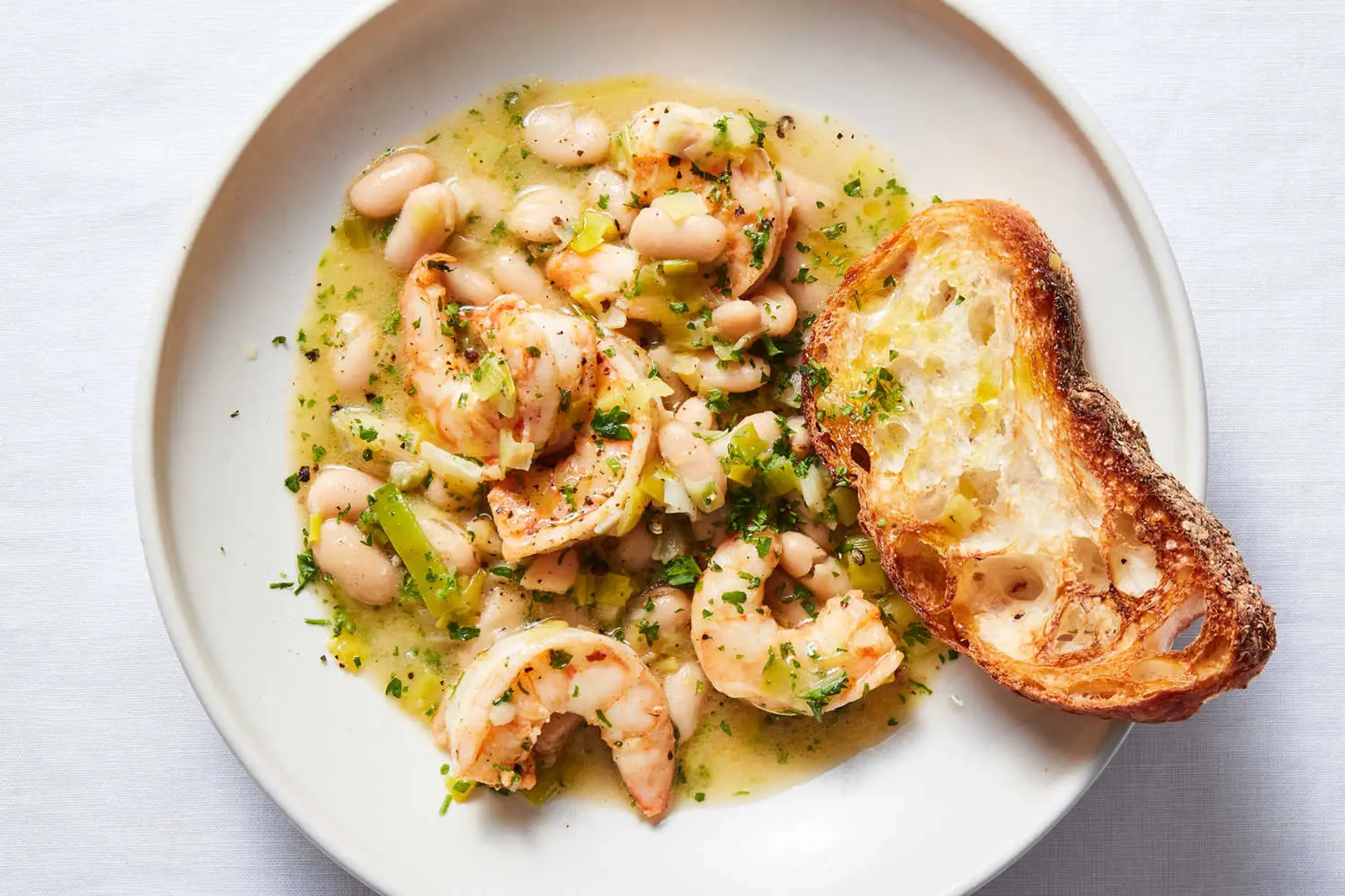 Lemony Shrimp & Rockwell Bean Stew with Spaghetti