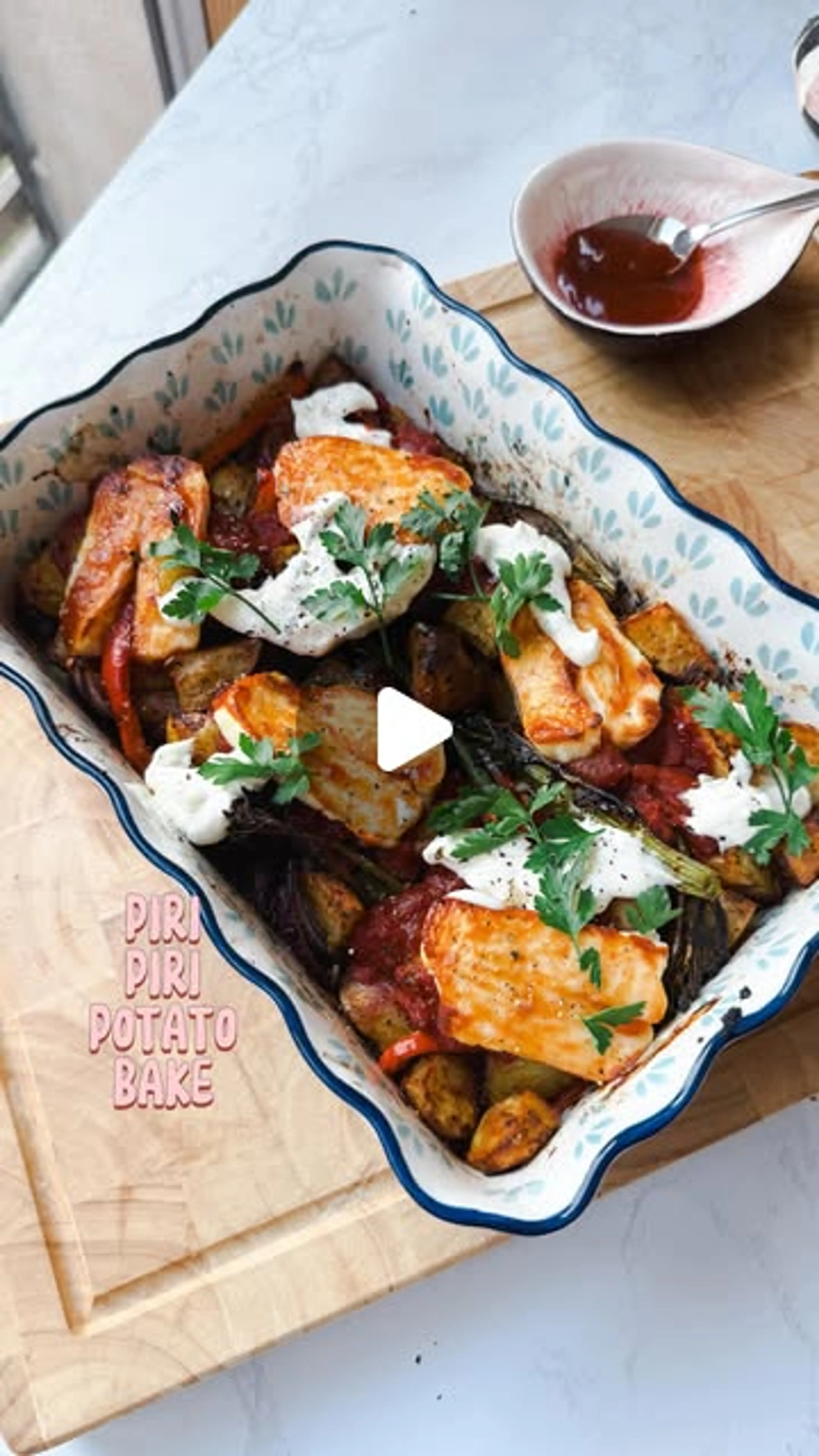 Piri Piri Potato Bake with Chilli Jam Glazed Halloumi
