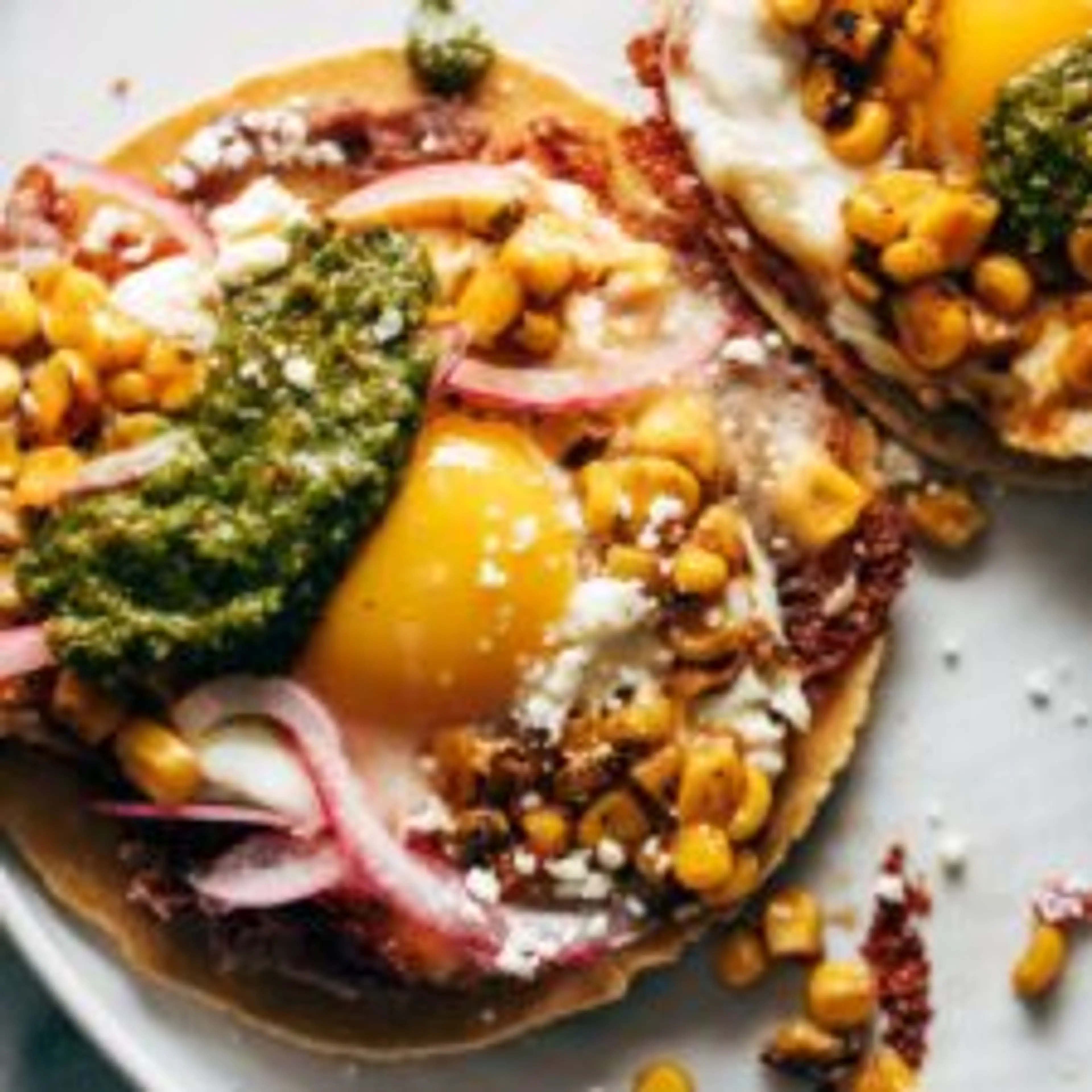 Roasted Corn and Fried Egg Tacos