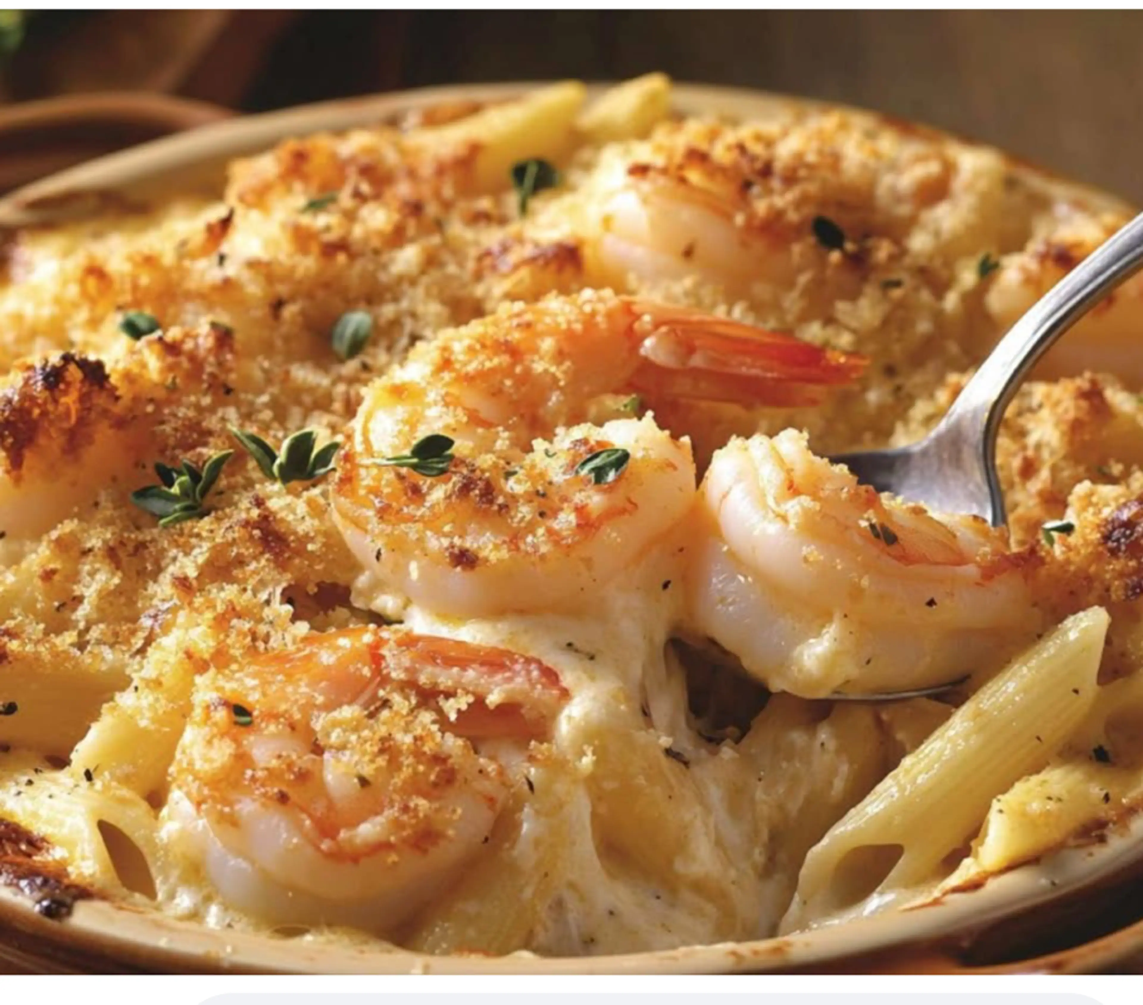 Creamy Seafood Baked Penne with Crispy Topping