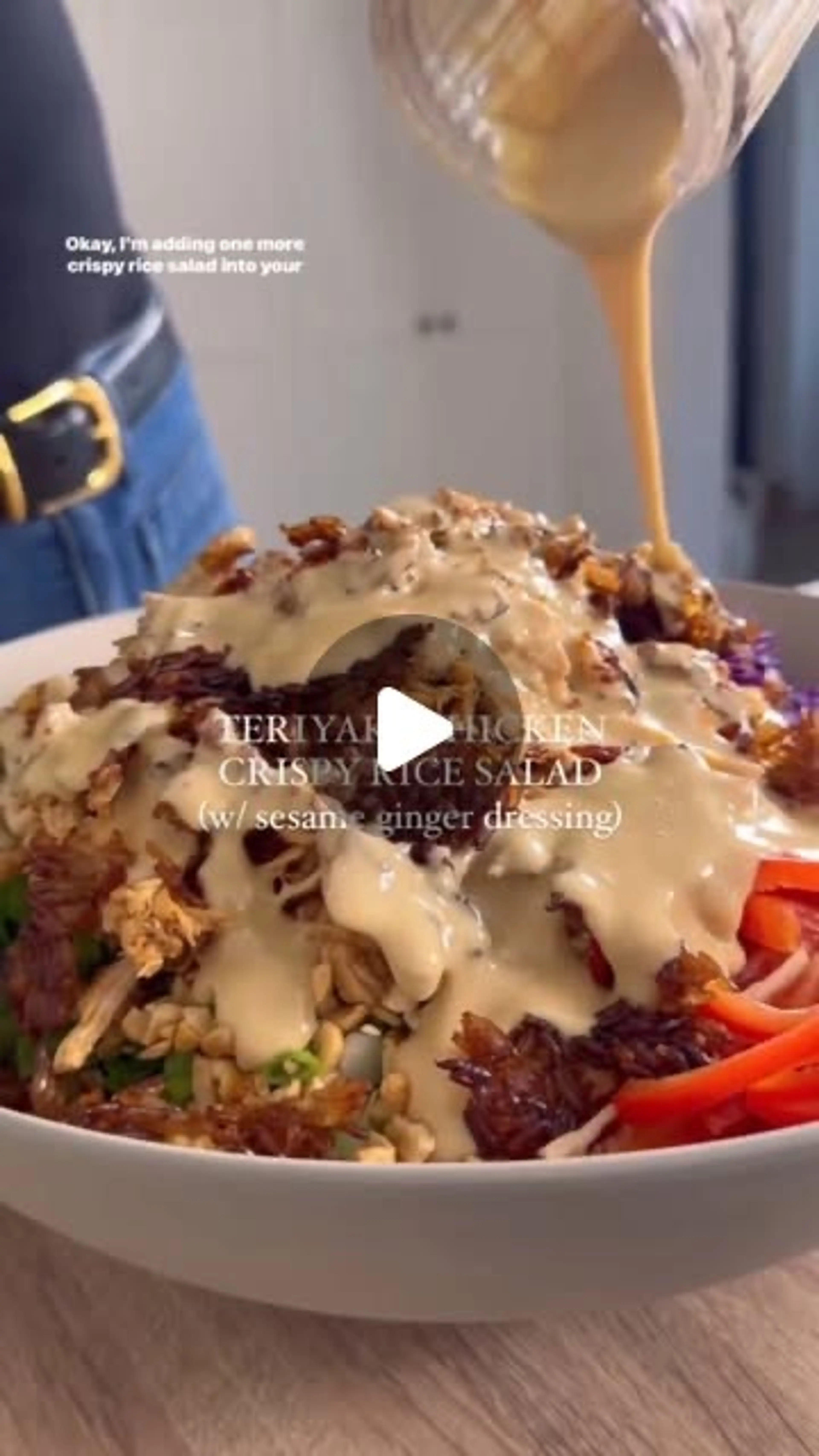 Teriyaki Chicken Crispy Rice Salad with Creamy Sesame Ginger