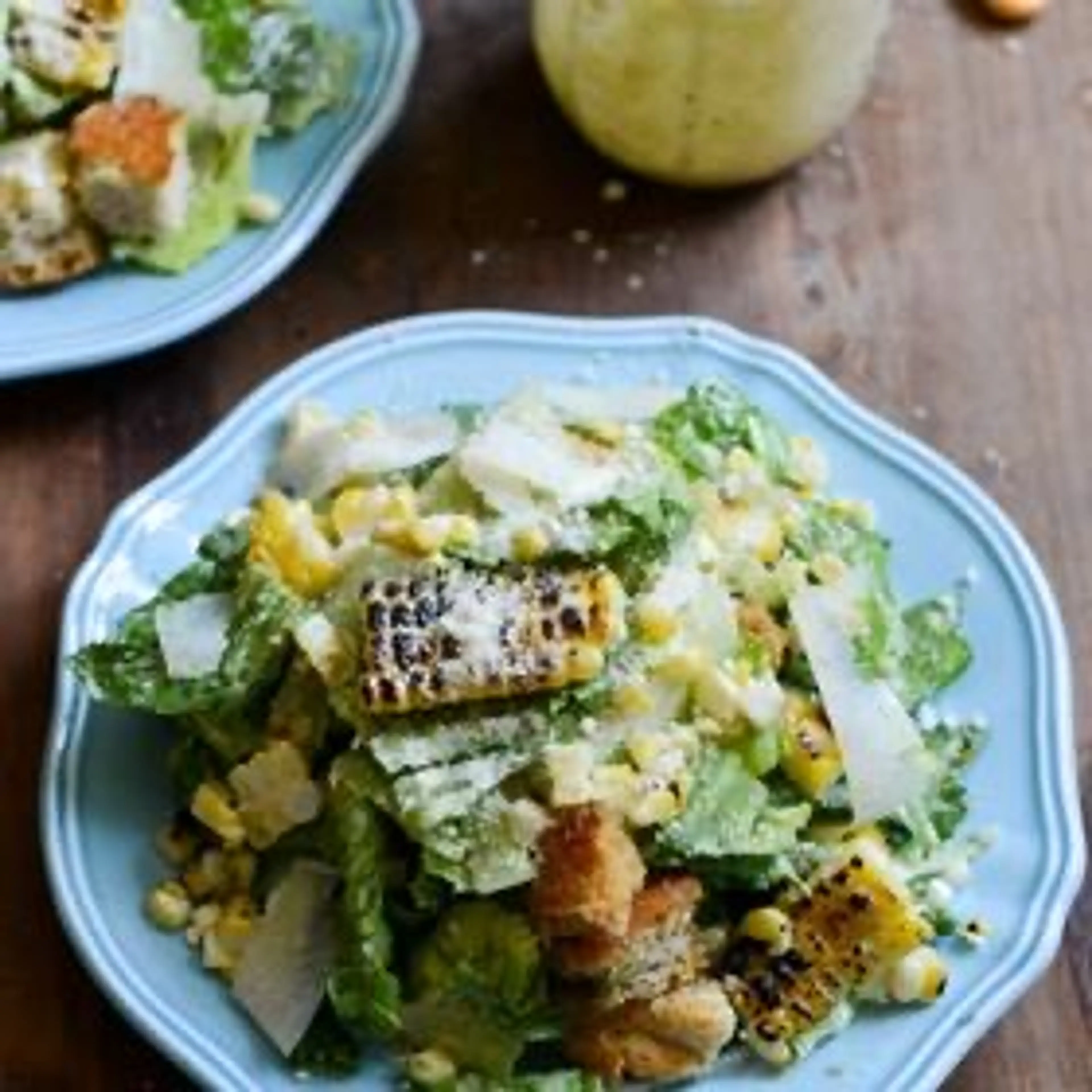 Roasted Corn Caesar Salads with Parmesan Greek Yogurt Caesar