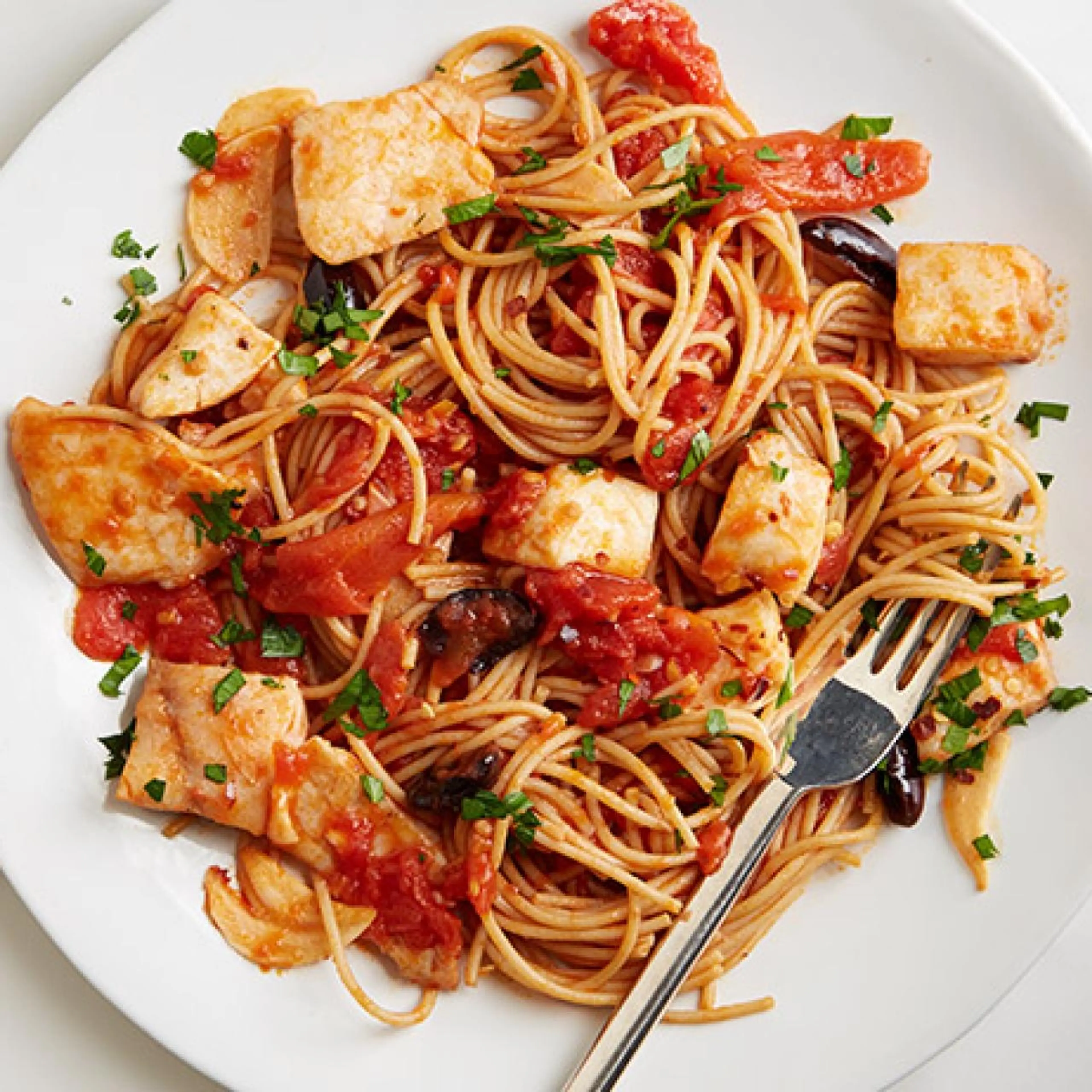 Spicy Fish and Olive Spaghetti