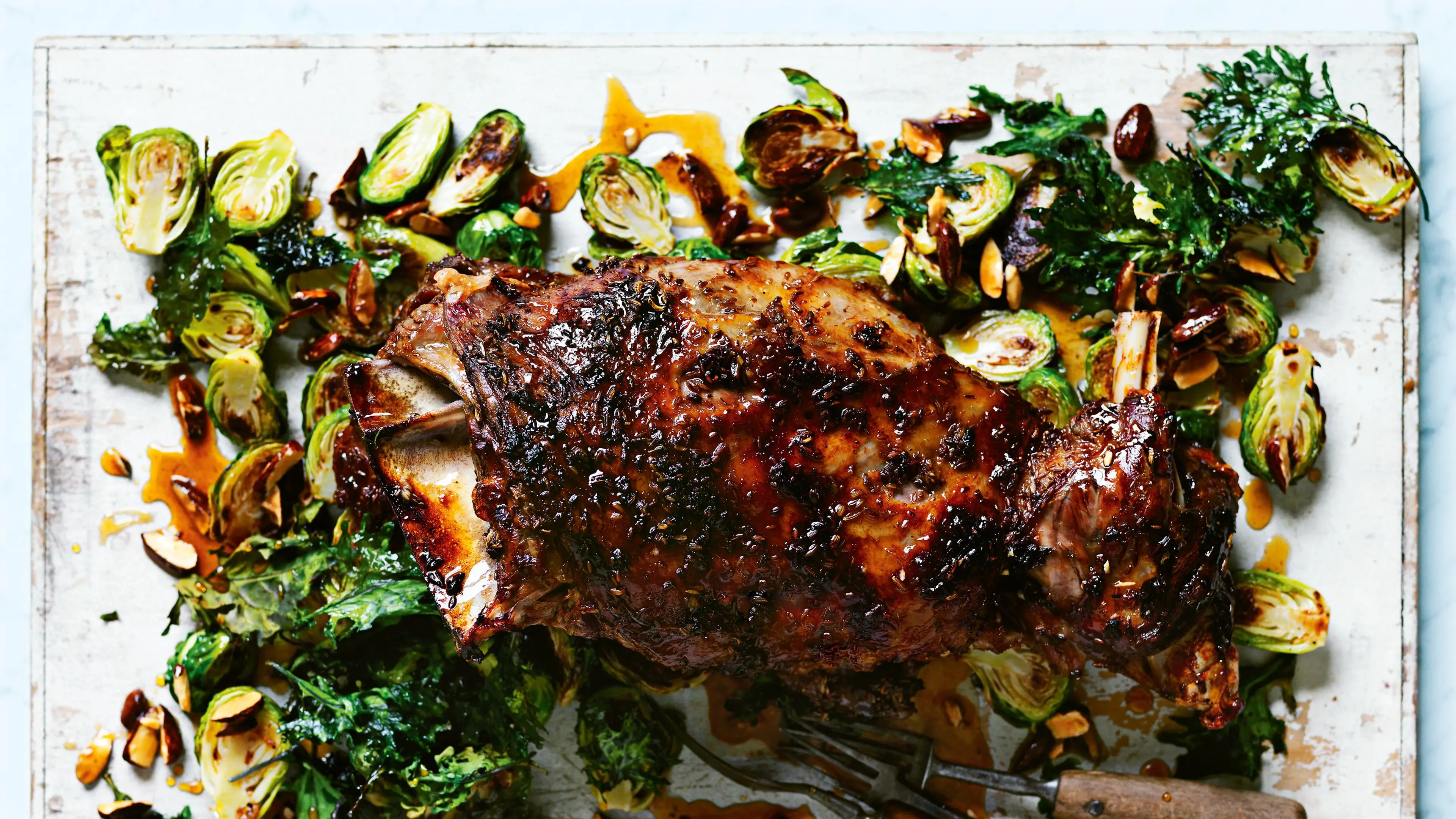 Slow-Roasted Lamb Shoulder With Brussels Sprouts and Crispy