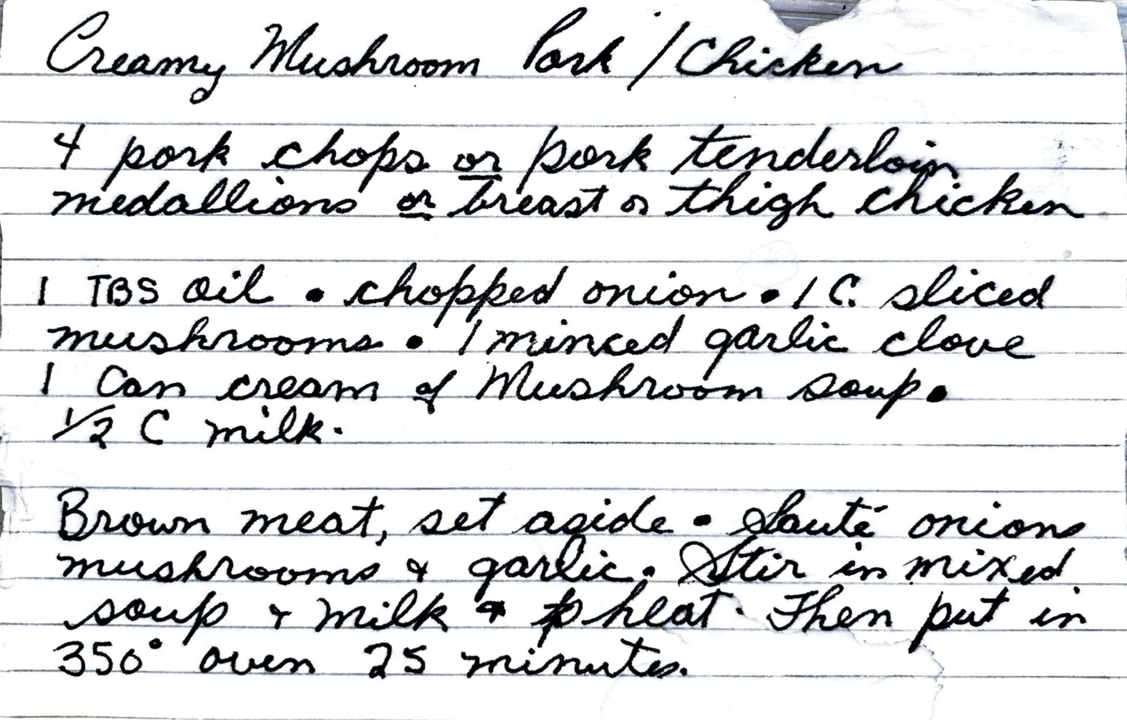 Creamy Mushroom Pork/Chicken