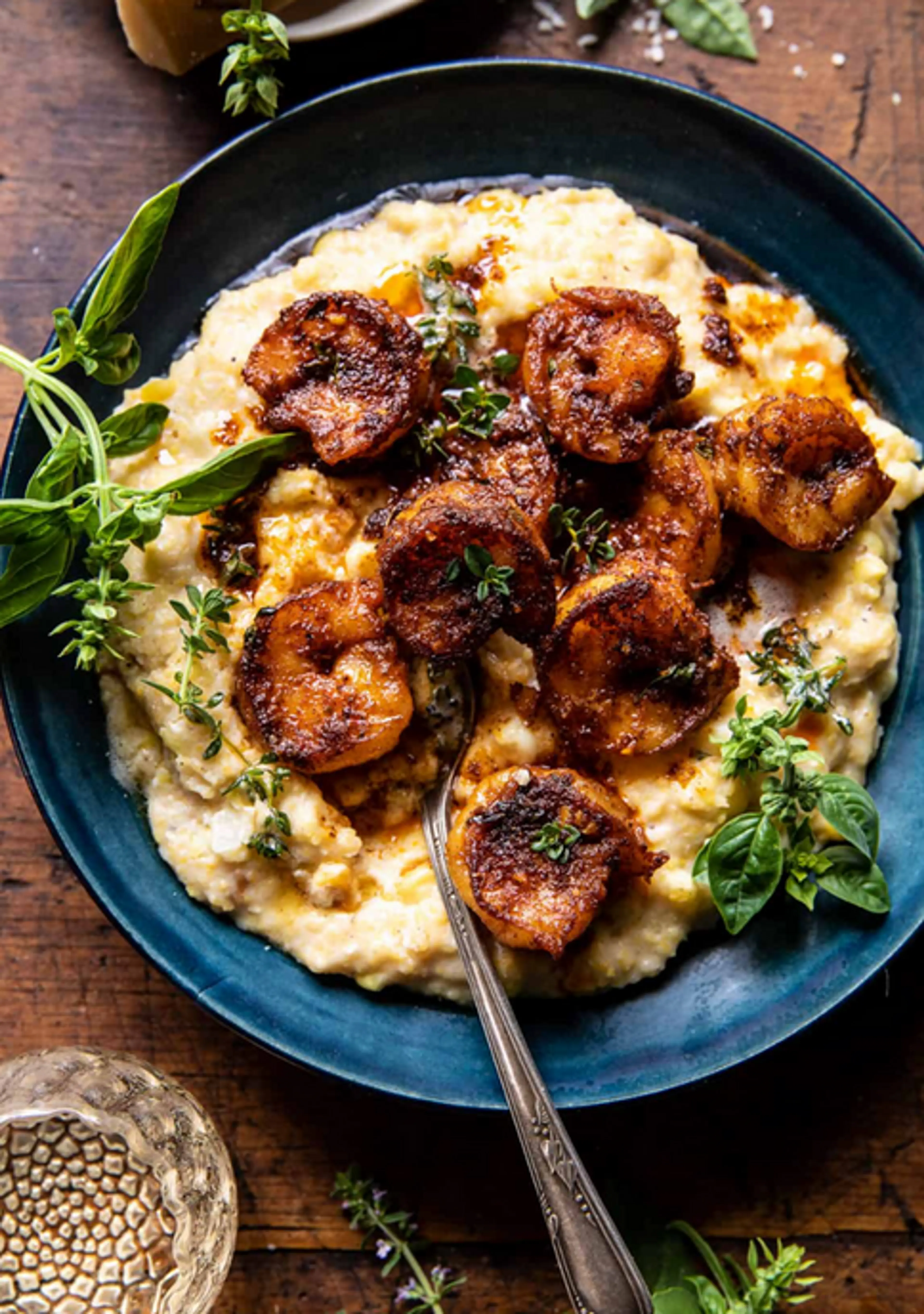 Spicy Garlic Lemon Butter Shrimp w Parm Corn Polenta