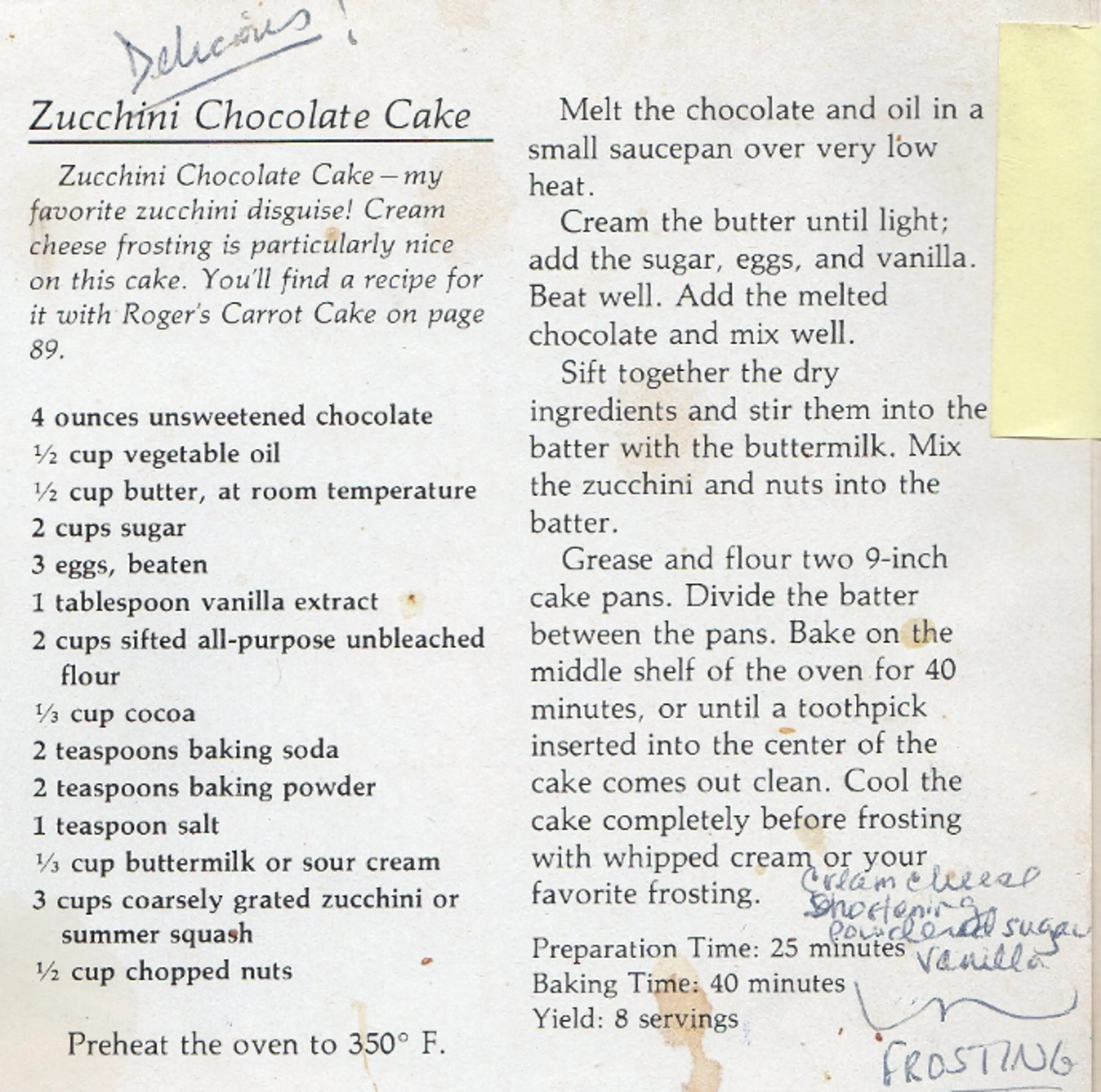 Mom's Zucchini Chocolate Cake