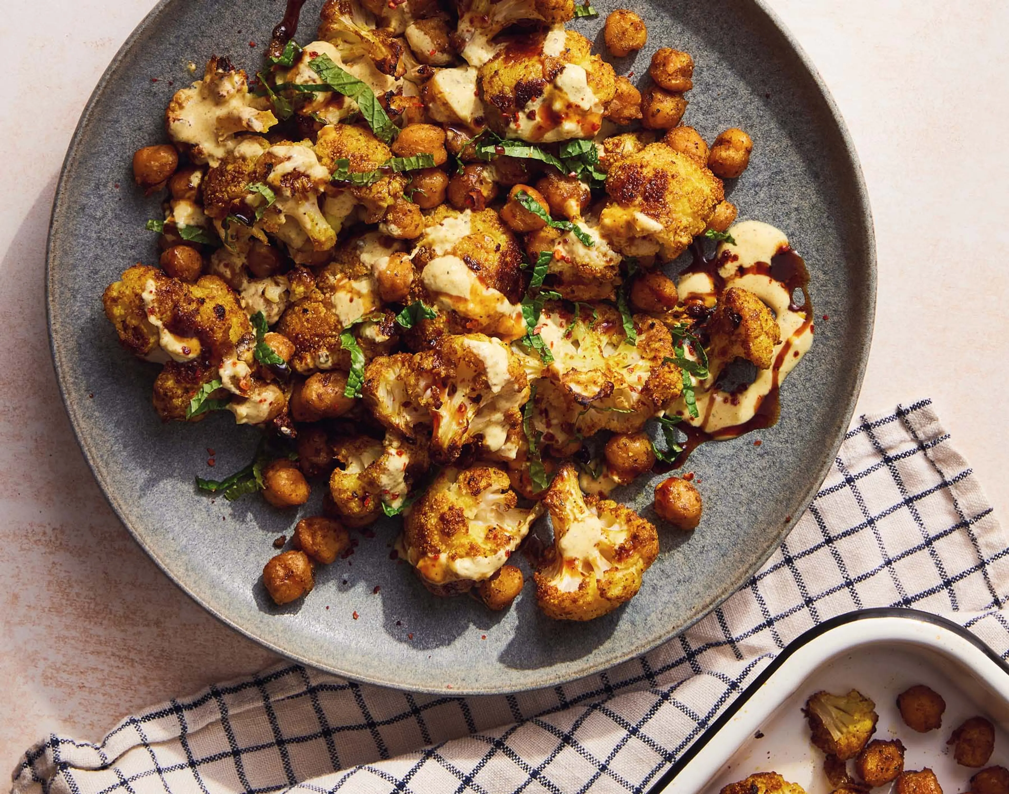 CRISPED CHICKPEA AND CAULIFLOWER TRAYBAKE WITH LEMON-GARLIC